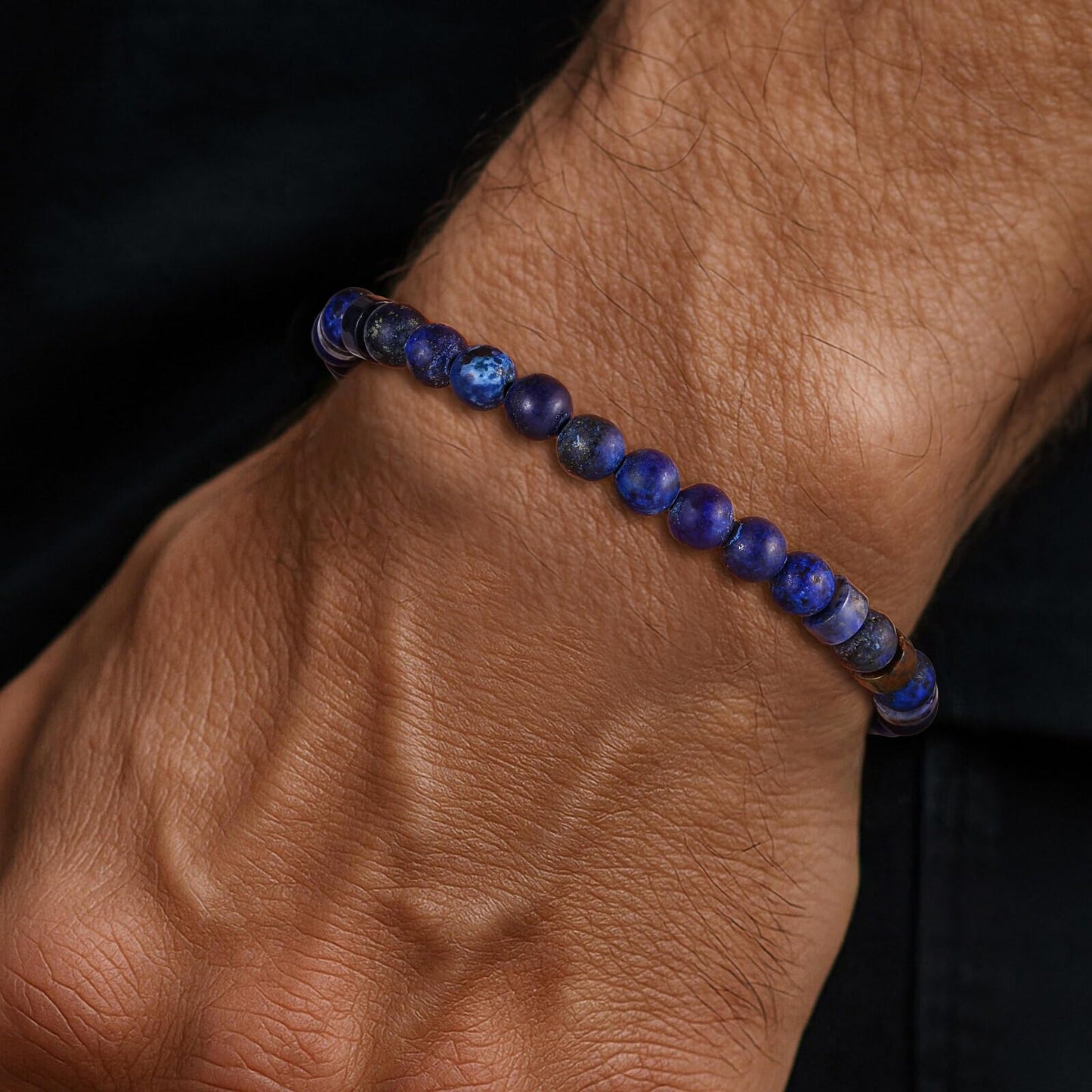 TRUMIUM Beaded Bracelets for Men Women Hematite 6mm Lapis Lazuli Mens Bracelet Gemstone Jewelry for Him 9 Inch Length