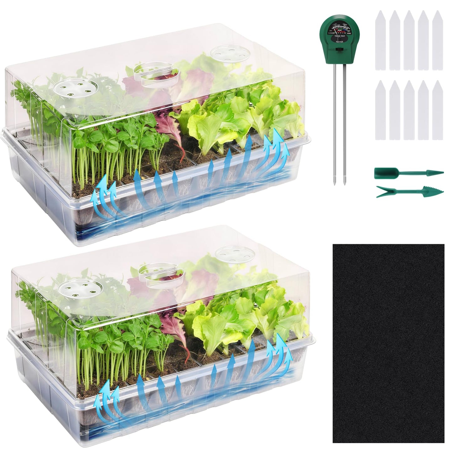 Adawook Self-Watering Seed Starter Tray, Seed Starter Kit Self Water, Germination Trays for Seed Starting with High Humidity Domes (Tray, 120 Cells)