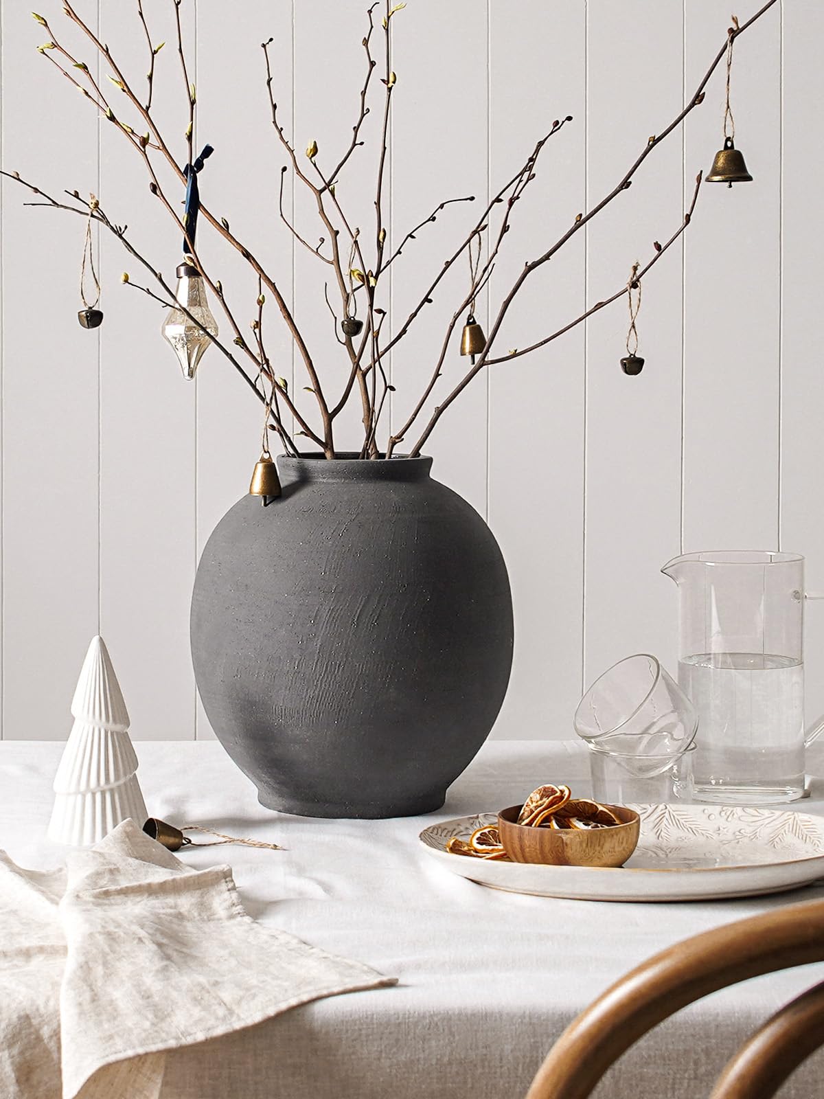 Ceramic Rustic Vase, 10.8 Inch Farmhouse Minimalist Tall Flower Vase for Table, Living Room, Home Decor, Bathroom, Holiday, Wedding, Set of 1,Sandstone Dark Grey