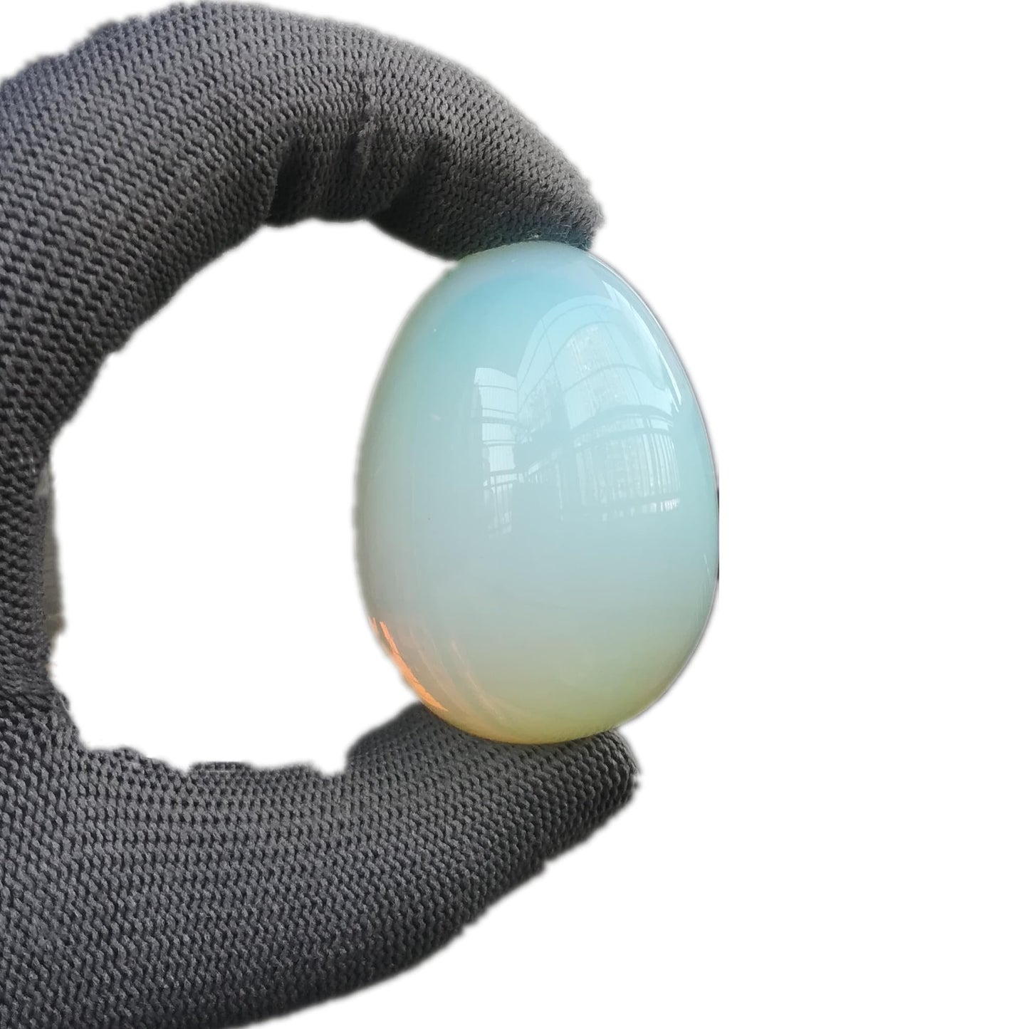 Sunshcat Synthetic Opalite Egg Shaped Meditation Chakra and Home Decor Balance Crystals and Healing Stones Statue Set,35 * 50mm Easter and Thanksgiving Gift,with Wooden Bracket