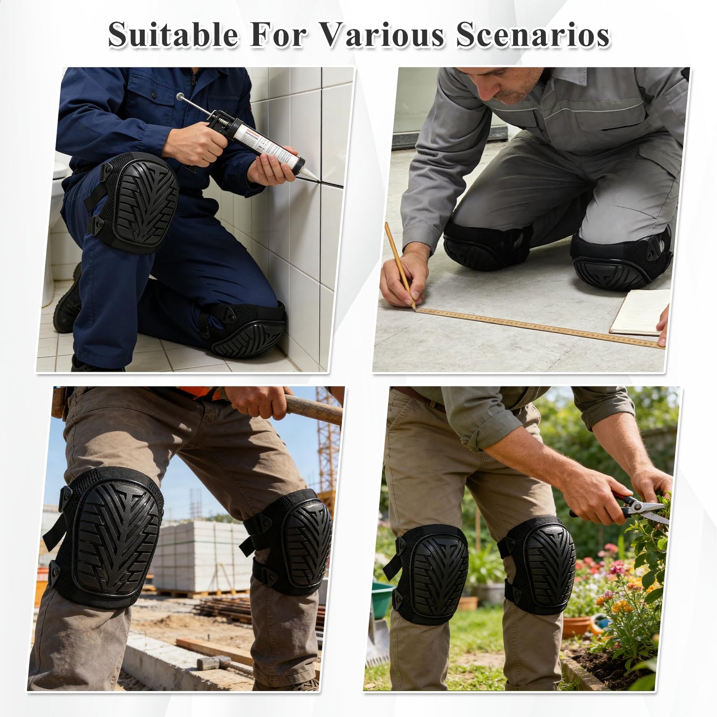 Gute Work Knee Pads for Men & Women, Anti-Slip TPE Shield Knee Protectors with Adjustable Straps & Breathable Mesh, Heavy-Duty Kneepads for Construction, Gardening, Flooring & Cleaning (Black)