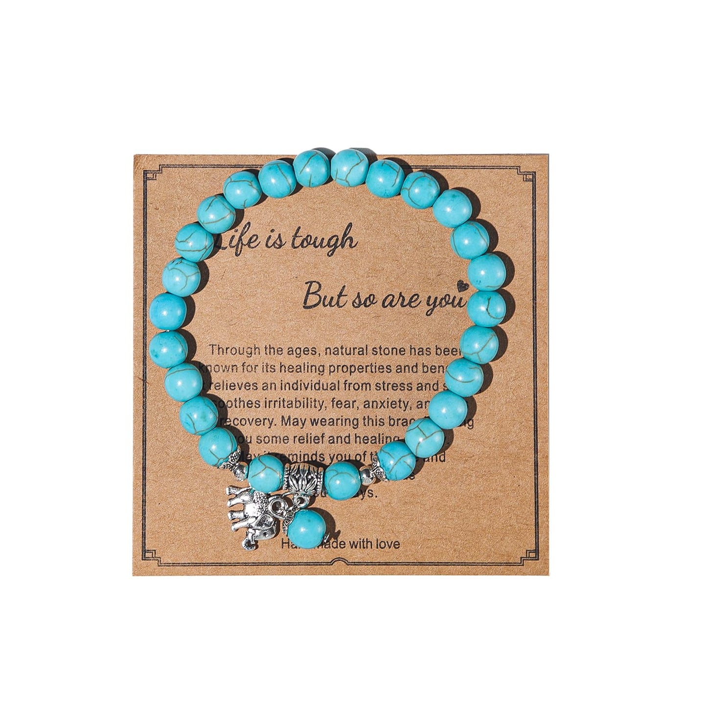 Get Well Soon Gifts Natural Stone Healing Relaxation Bracelets inspirational gifts for Women Men,8mm Chakra Crystal Amethyst Anti-Anxiety Crystal Stone Yoga Beads, Stress Relief Stretch Bracelets (J Turquoise)
