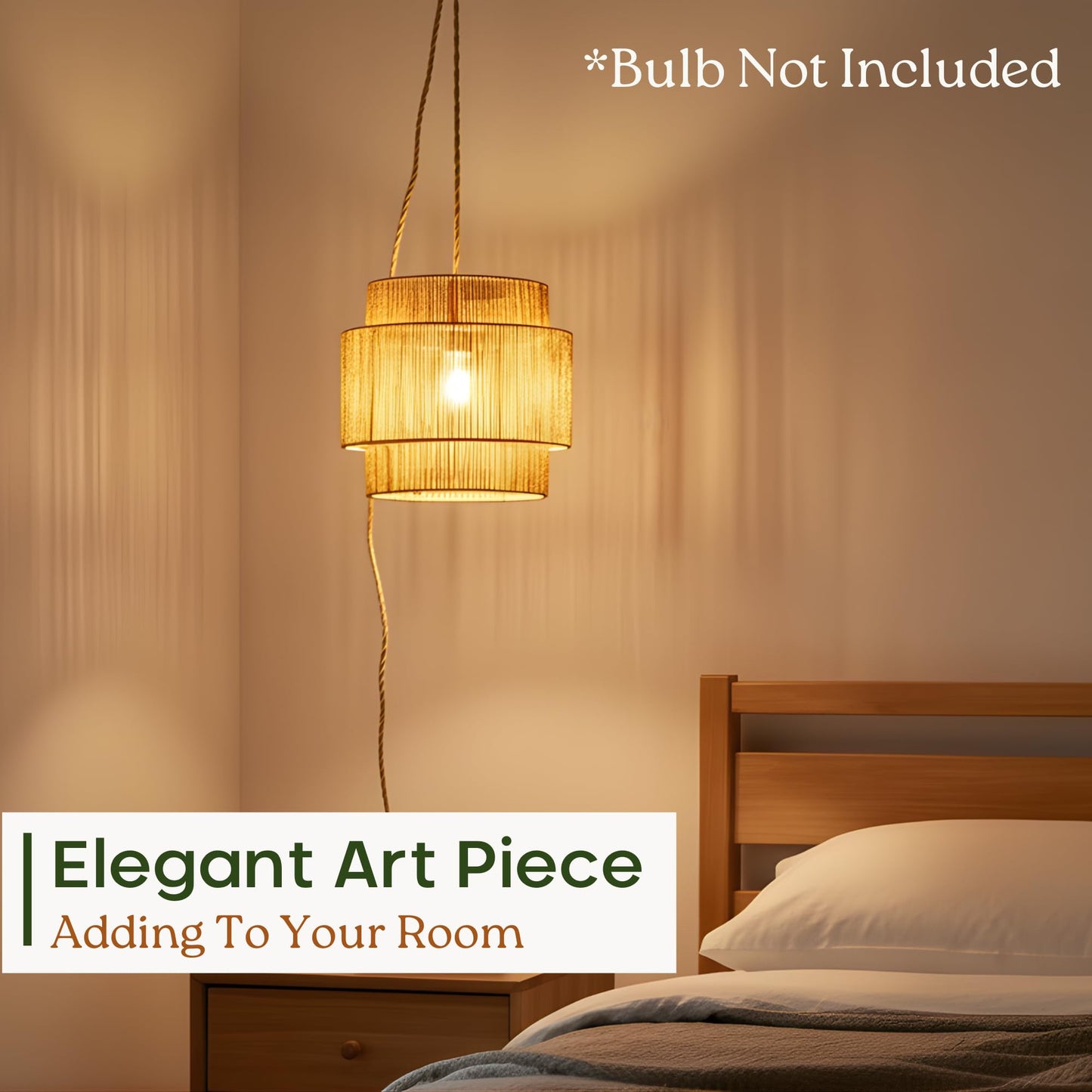 Chi An Home 11.8" Boho Jute Plug in Pendant Light, Handwoven Natural Hanging Lamp Plug in with Dimmable Light Switch, Wicker Hanging Light Fixture for Bedroom Living Room Kitchen (No Bulb Included)