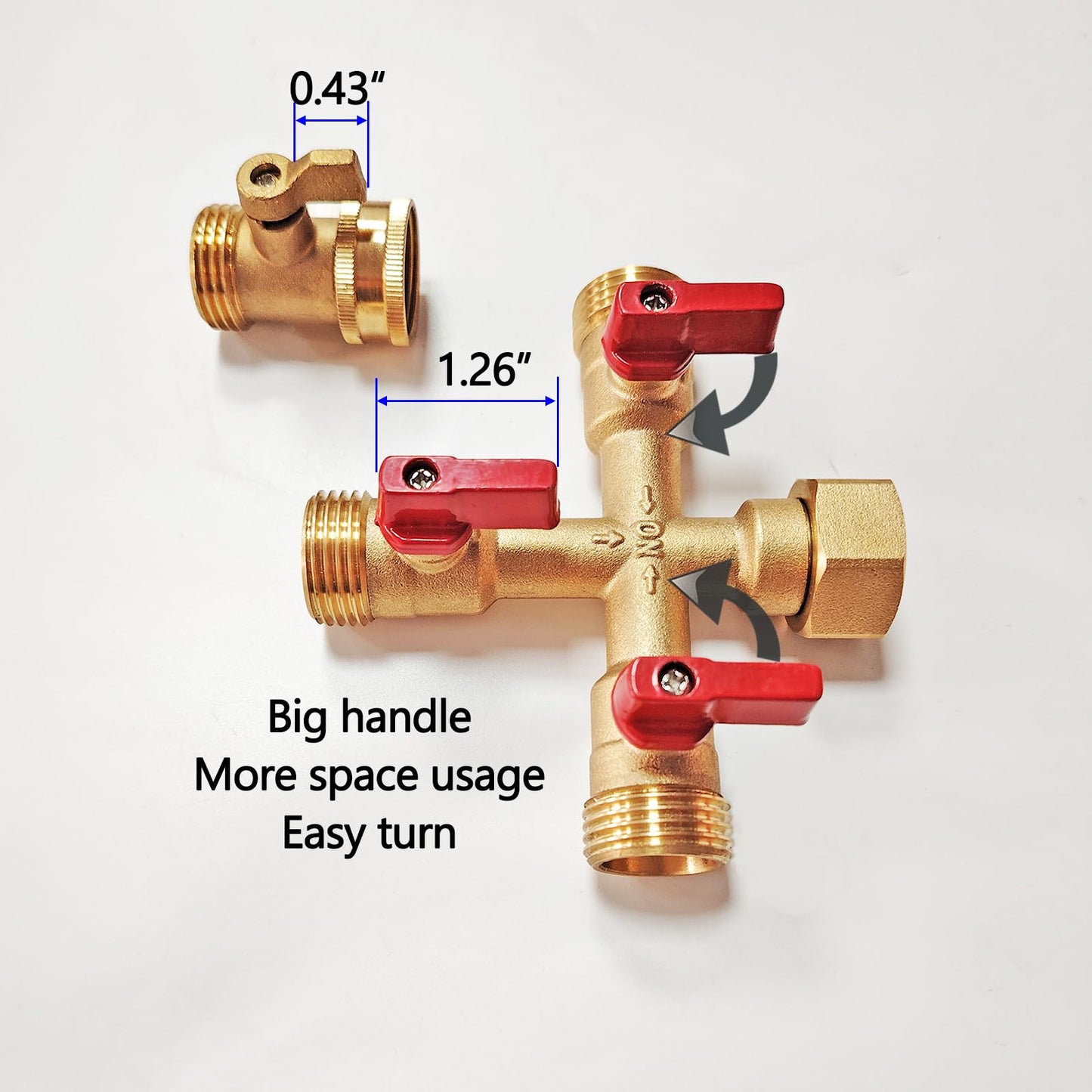 HQMPC Hose Splitter – Heavy-Duty Brass Garden Faucet Connector Garden Hose Splitter 3 Way 3/4" GHT Thread Red Handle