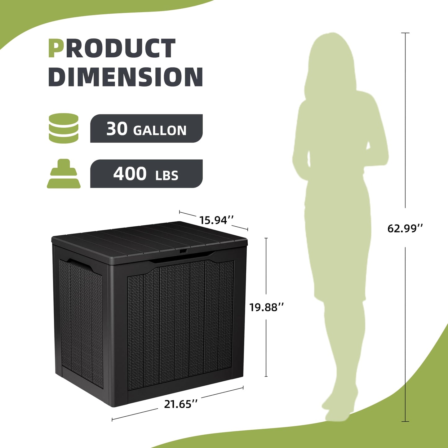 UDPATIO 30 Gallon Deck Box, Outdoor Storage Box Lockable Waterproof Resin, Indoor Outdoor Storage Container for Patio Cushions, Garden Tools, Pool Accessories, Package Delivery Boxes for outside