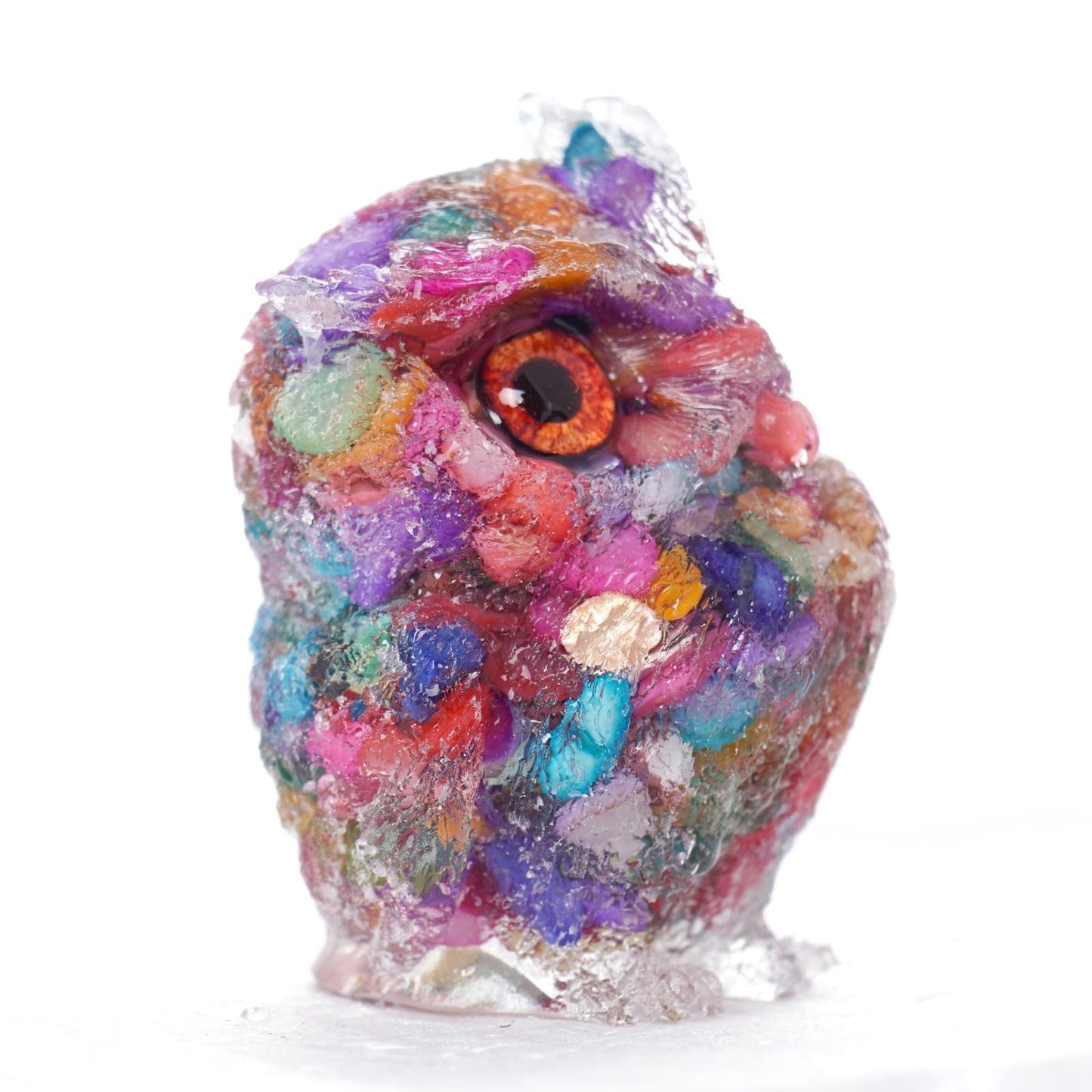 OwMell Owl Statue Tumbled Stone Gemstone Owl Figurine Home Decor Shelf Decor 2.5" - Rainbow