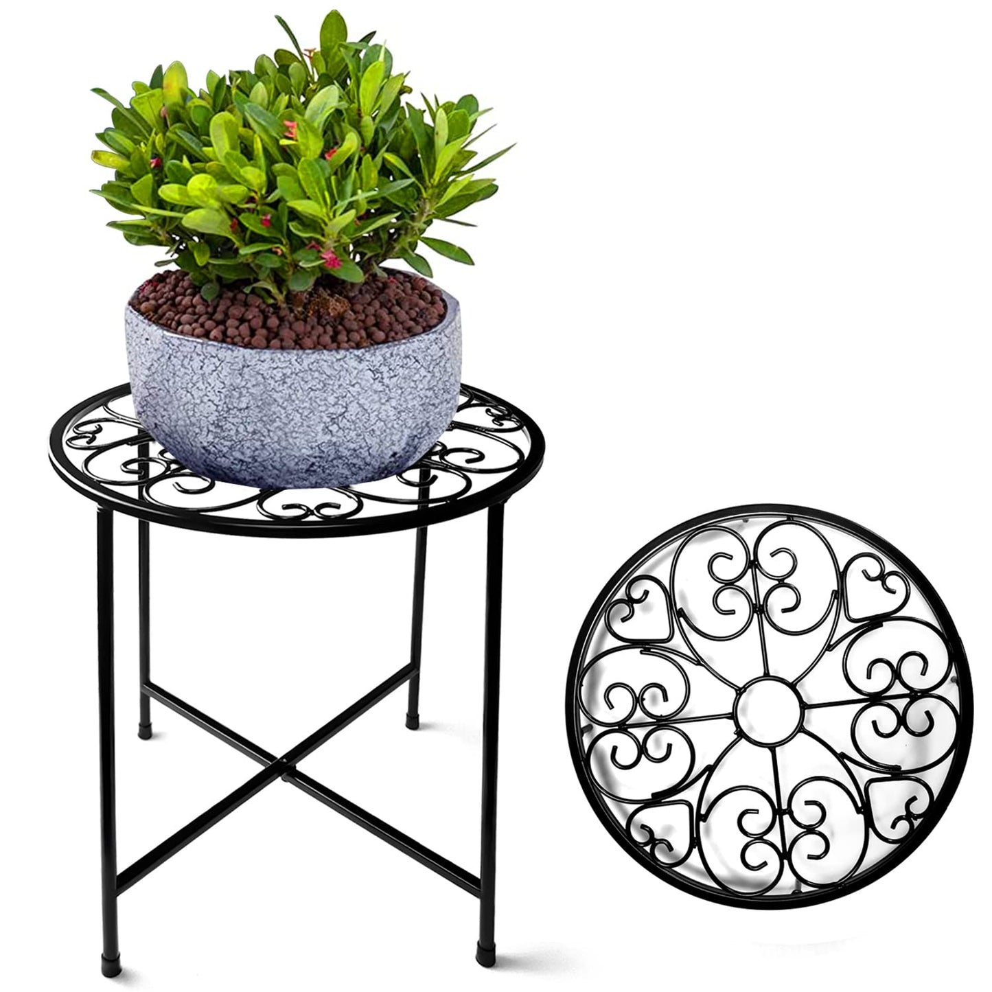 Plant Stand Indoor Outdoor, 15" Tall Flower Pot Stand, Round Metal Corner Plant Stand for Flower Pot, Rustproof Flower Plant Holder for Home, Garden, Patio, Plant Lovers, Housewarming (Set of 1)