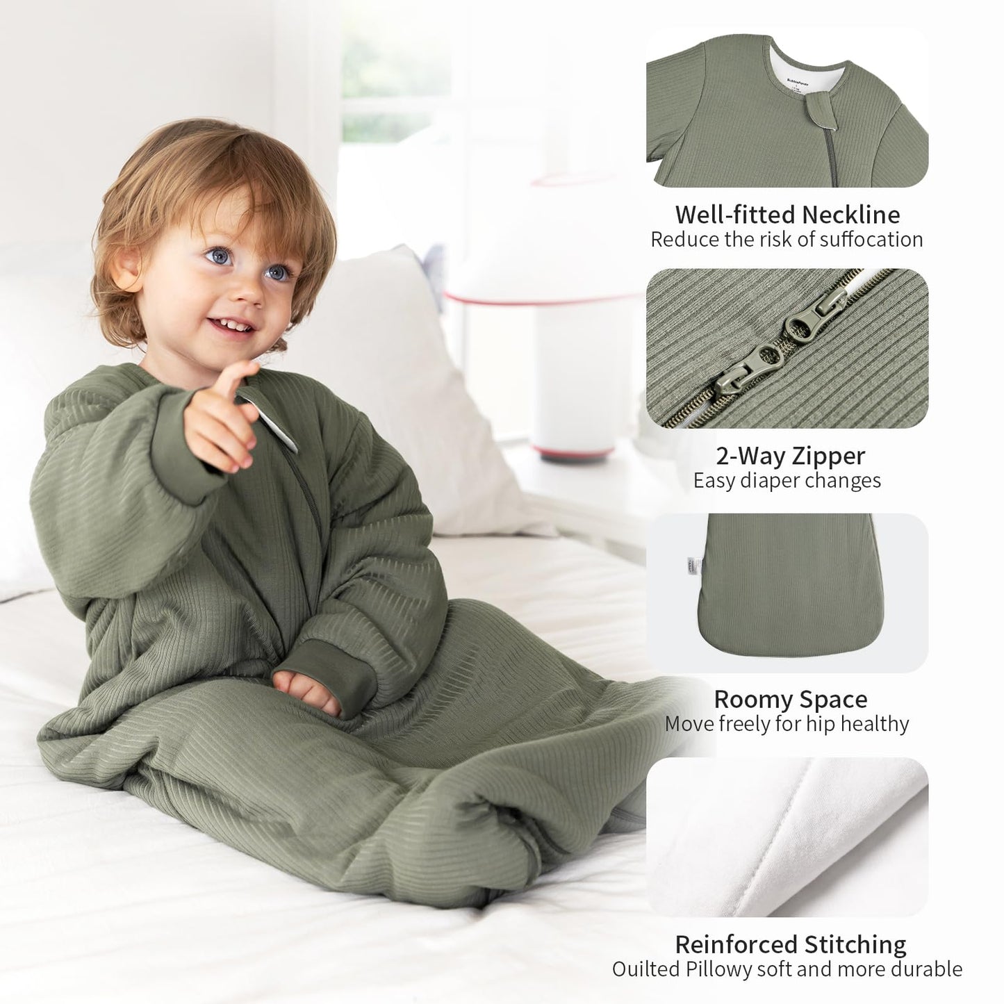 BubblePanda Rayon Made from Bamboo Sleep Sack 12-18 Months Long Sleeve Sleep Sack 1.5 Tog Supersoft Winter Baby Wearable Blanket with 2-Way Zipper Unisex Sleeping Bag for Babies Toddler