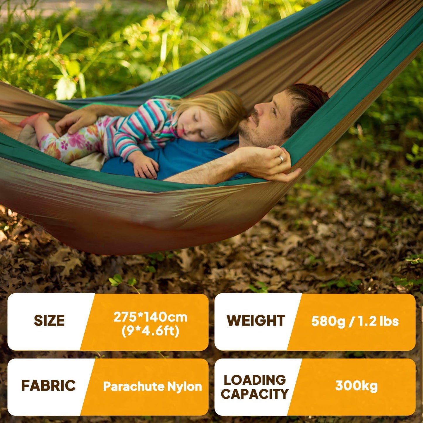 NATUREFUN Ultra-Light Travel Camping Hammock | 300kg Load Capacity,(275 x 140 cm) Breathable,Quick-Drying Parachute Nylon | 2 x Premium Carabiners,2 x Nylon Slings Included | Outdoor Indoor Garden