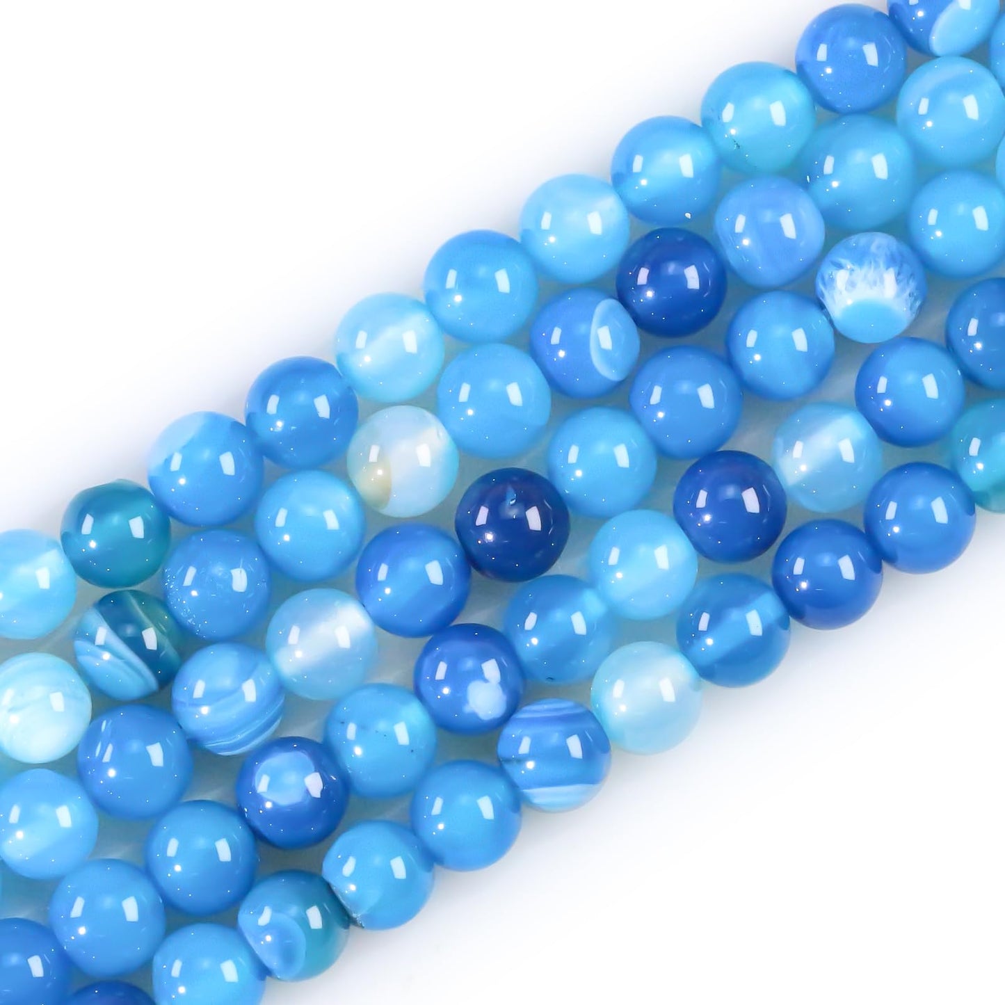 8mm Natural Gemstone Round Blue Stripe Agate Loose Beads for Jewelry Making Bracelets Necklace Earrings Art Craft (45-48pcs/strand)