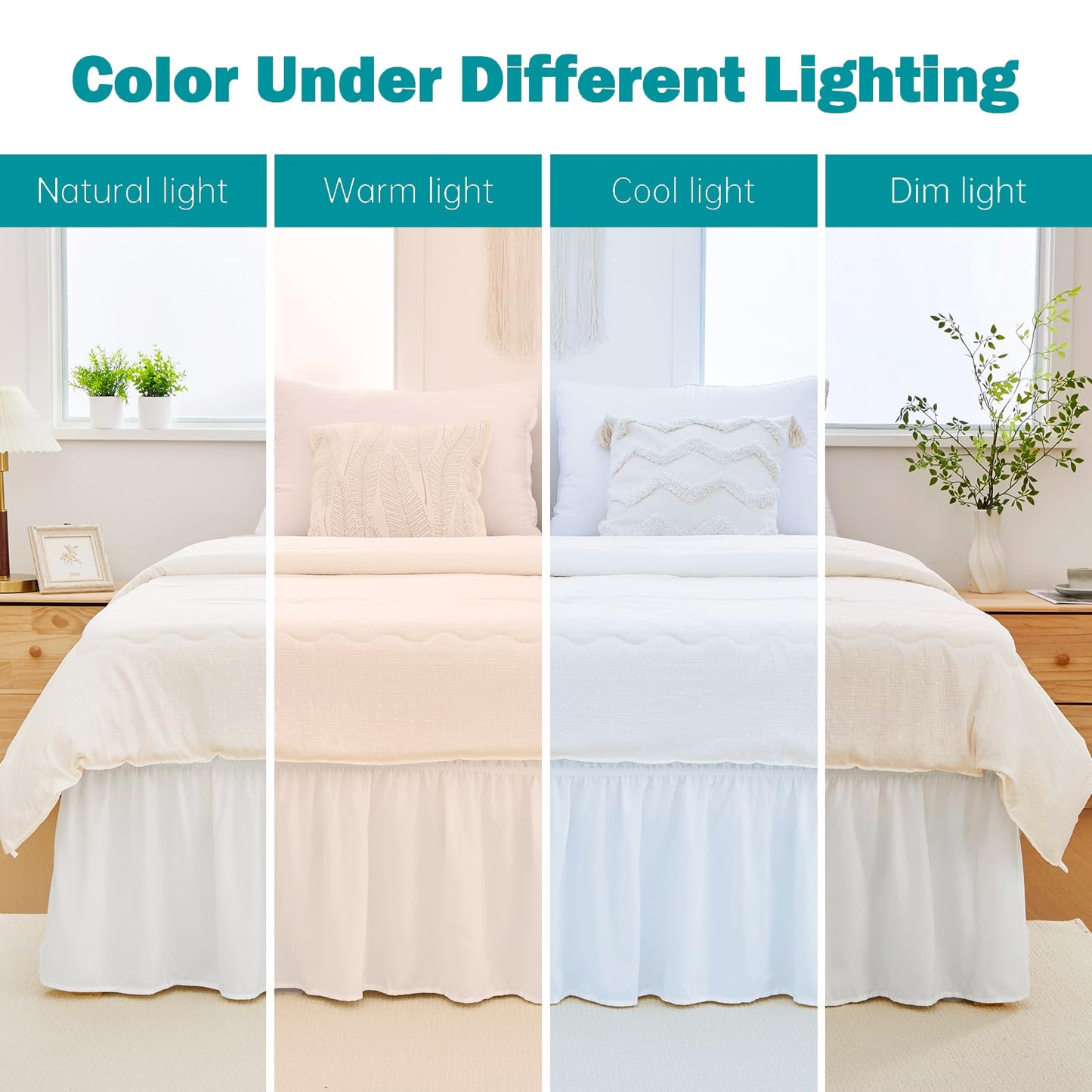 Vocander White Queen Size Bed Skirt 14 Inch Drop, Elastic Wrap Around Dust Ruffle Bed Skirting Easy to Install, Adjustable Tailored Bedskirts Fade & Wrinkle Resistant, Bedroom Decor