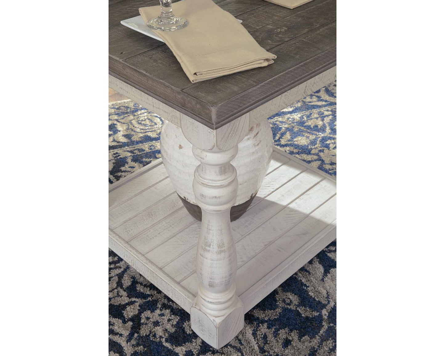 Signature Design by Ashley Havalance Farmhouse Rectangular End Table, Floor Shelf, Wood, 26" W x 24.13" D x 24" H, Vintage Gray & White with Weathered Finish