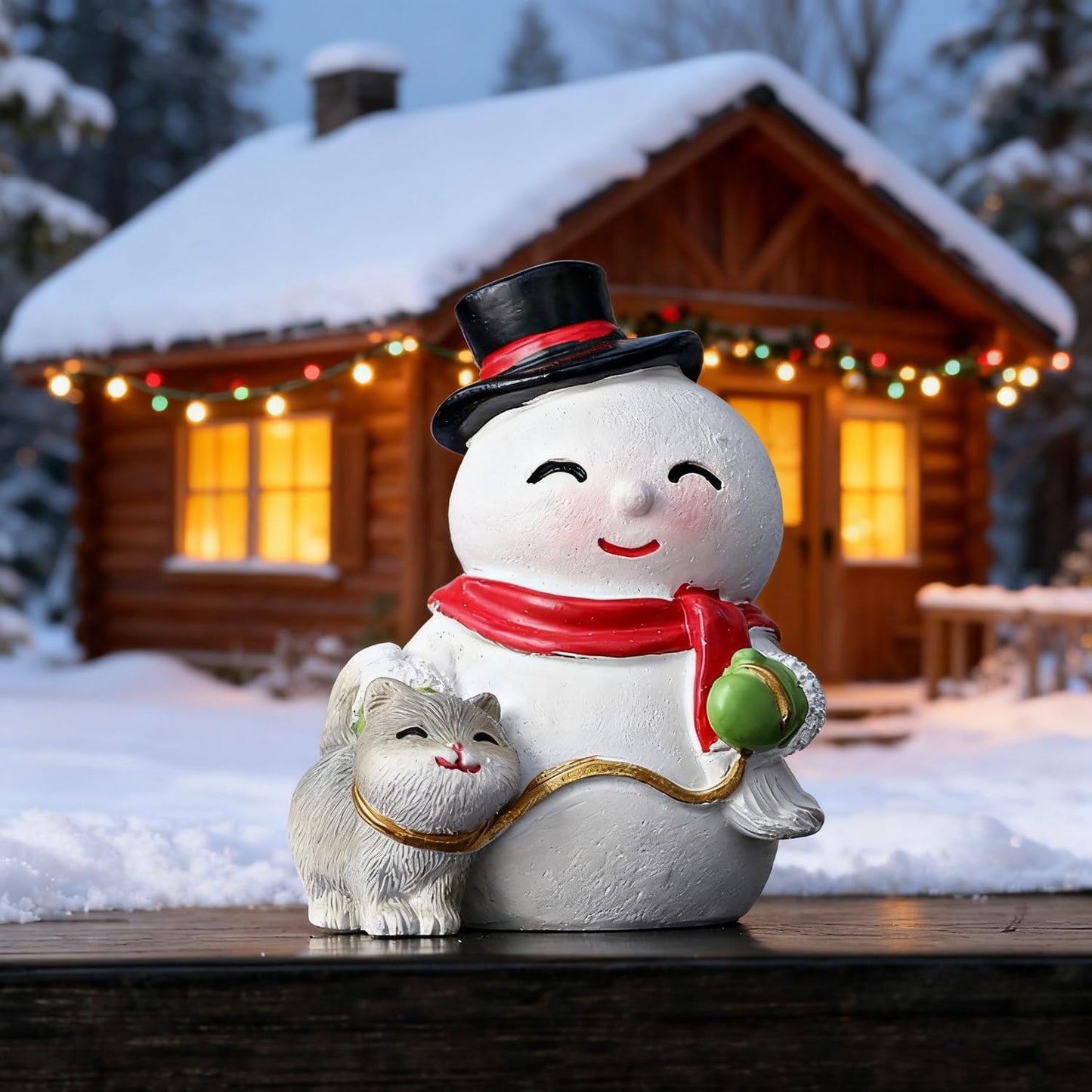 Christmas Statue Decorative Xmas Cute Snowman Figurine Holiday Present Atificial Stone Cartoon Snowman Figurine Christmas Desktop Ornaments for Home Desk Dining Table Bookshelf Display Decorations