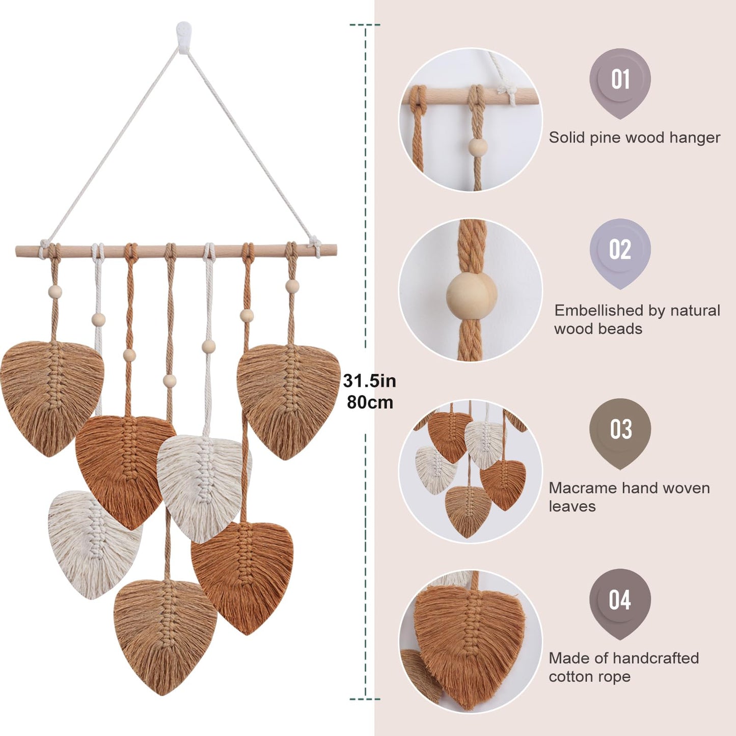 EaseMyKit Wall Hanging Decor Leaves Tapestry, Boho Wall Decor Woven Feather Handmade Yarn Tassels Leaf Macrame Wall Art Decorations for Living,Bedroom,Office,Nursery,Apartment Room,16x22 Inch(Brown)