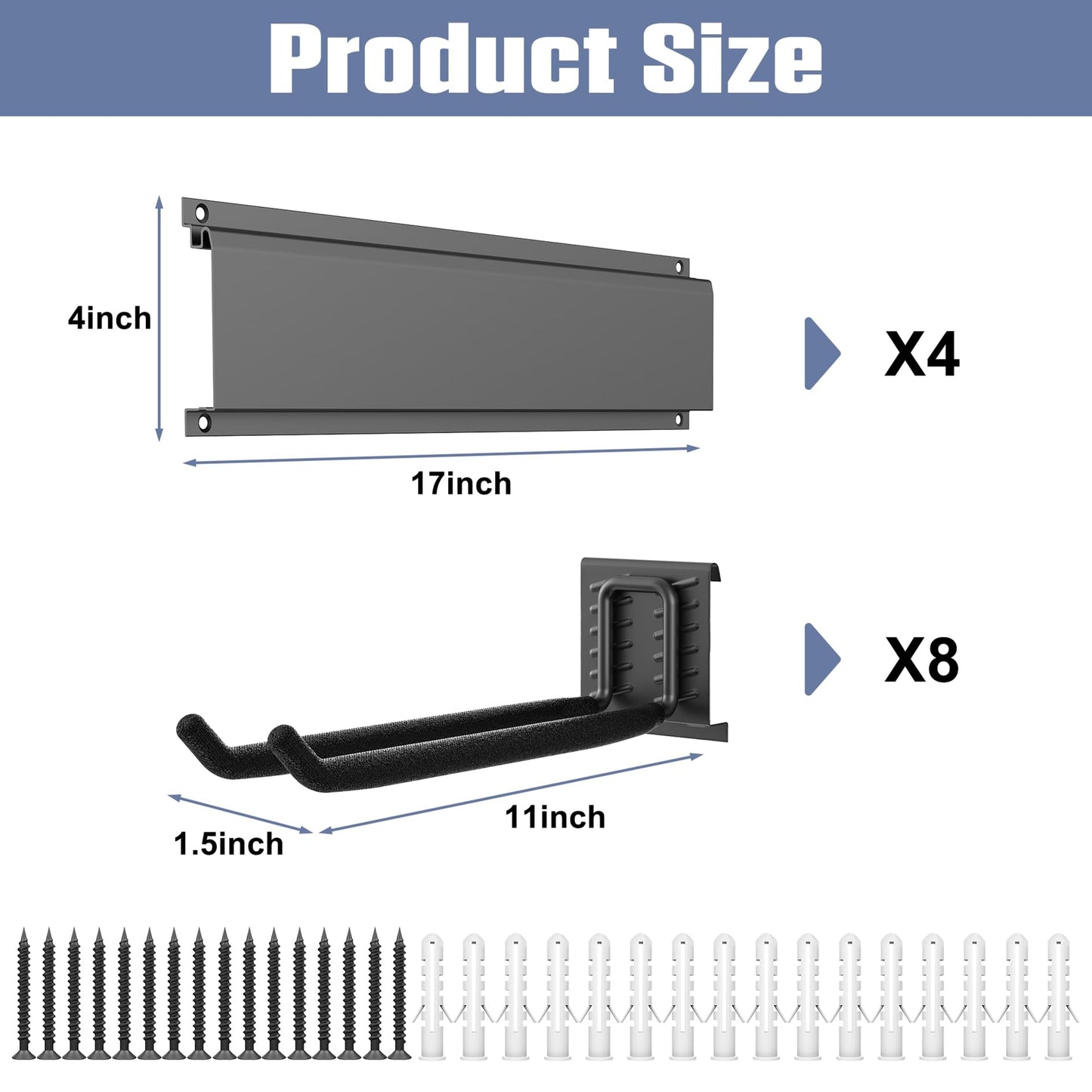 WALMANN Wall Mounted Garden Tool Organizer for Garage, Heavy Duty Folding Chair Storage Rack, 11-Inch Tools Storage Hooks for Shovels, Rakes, Ladders, Hold Up to 400 lbs(Tool Rack)