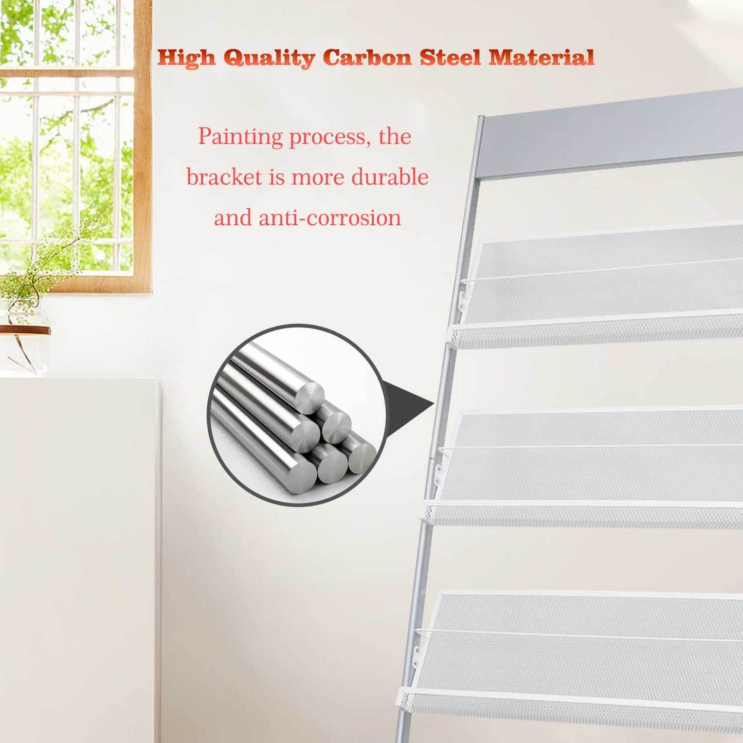 Vmsiuory 4-Layer Iron Magazine Rack with Wheels, Newspaper Rack, Display Rack, Silver (63)