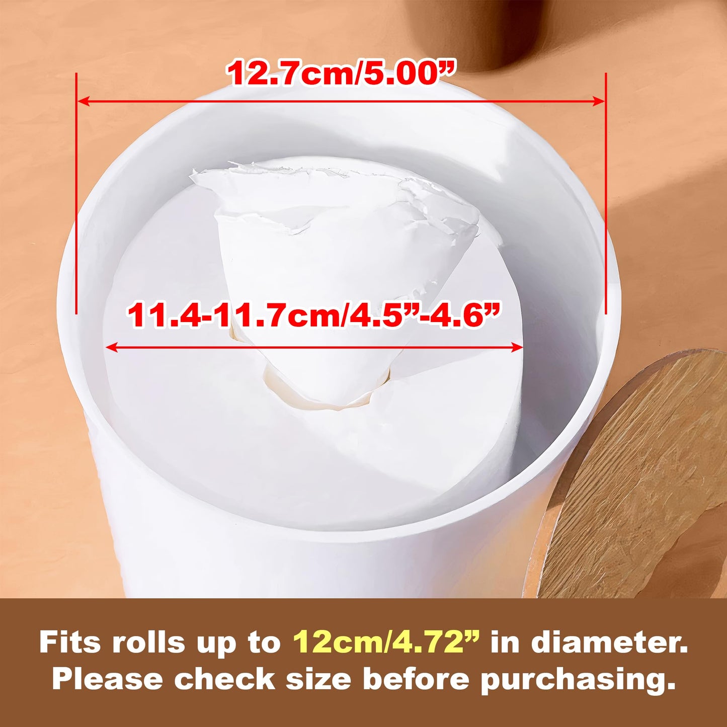 Bamboo Lid Round Tissue Holder Box 5x5'' – Decorative Toilet Paper Roll Dispenser & Dryer Sheet Case – Space-Saving Wood Organizer for Bathroom - for Paper Rolls Under 5 inches only