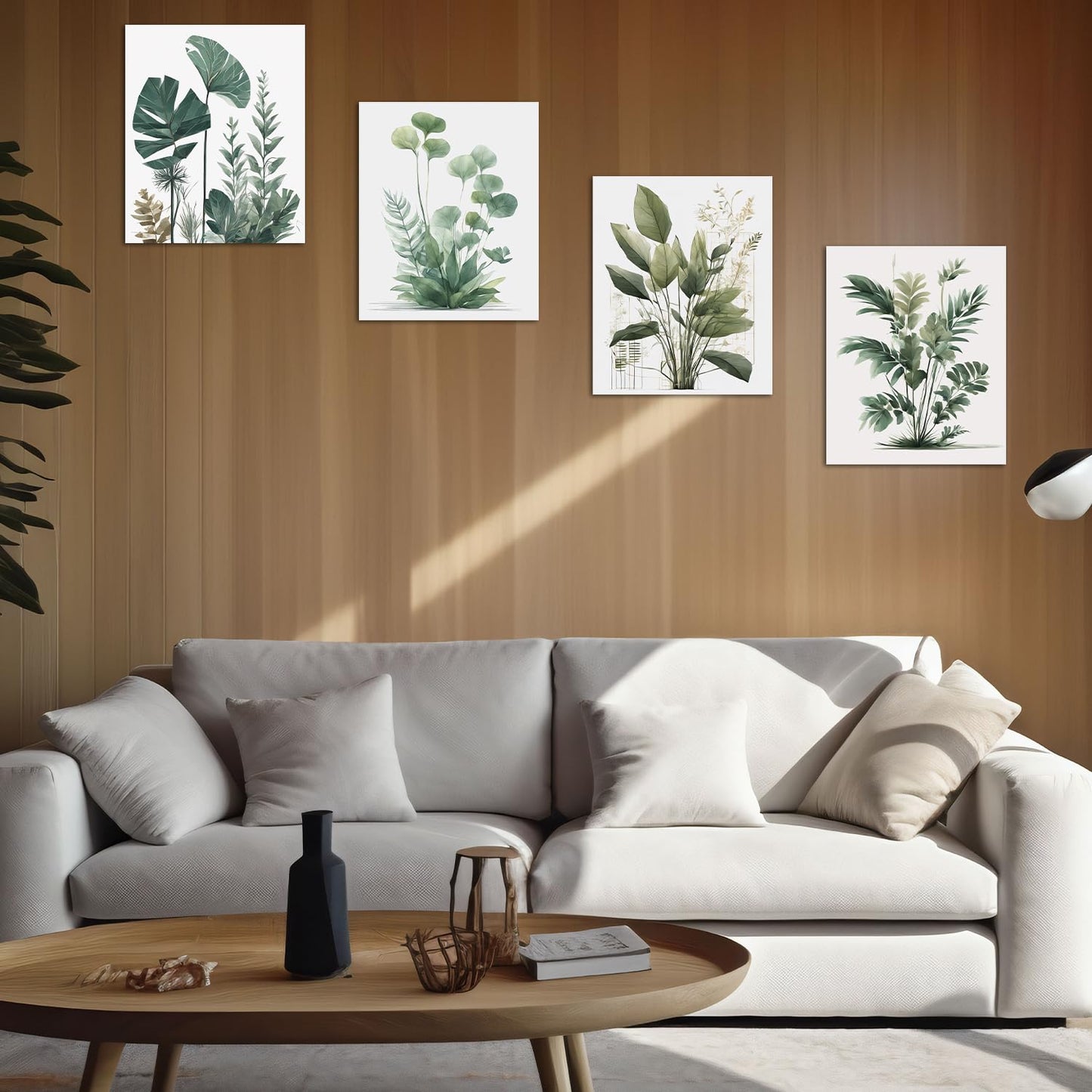 Nilem Design Botanical Wall Art Prints Set of 4 (8"x10") – Unframed Minimalist Leaf Posters in Green Tones – Plant Wall Decor for Bedroom, Living Room, Bathroom, or Office
