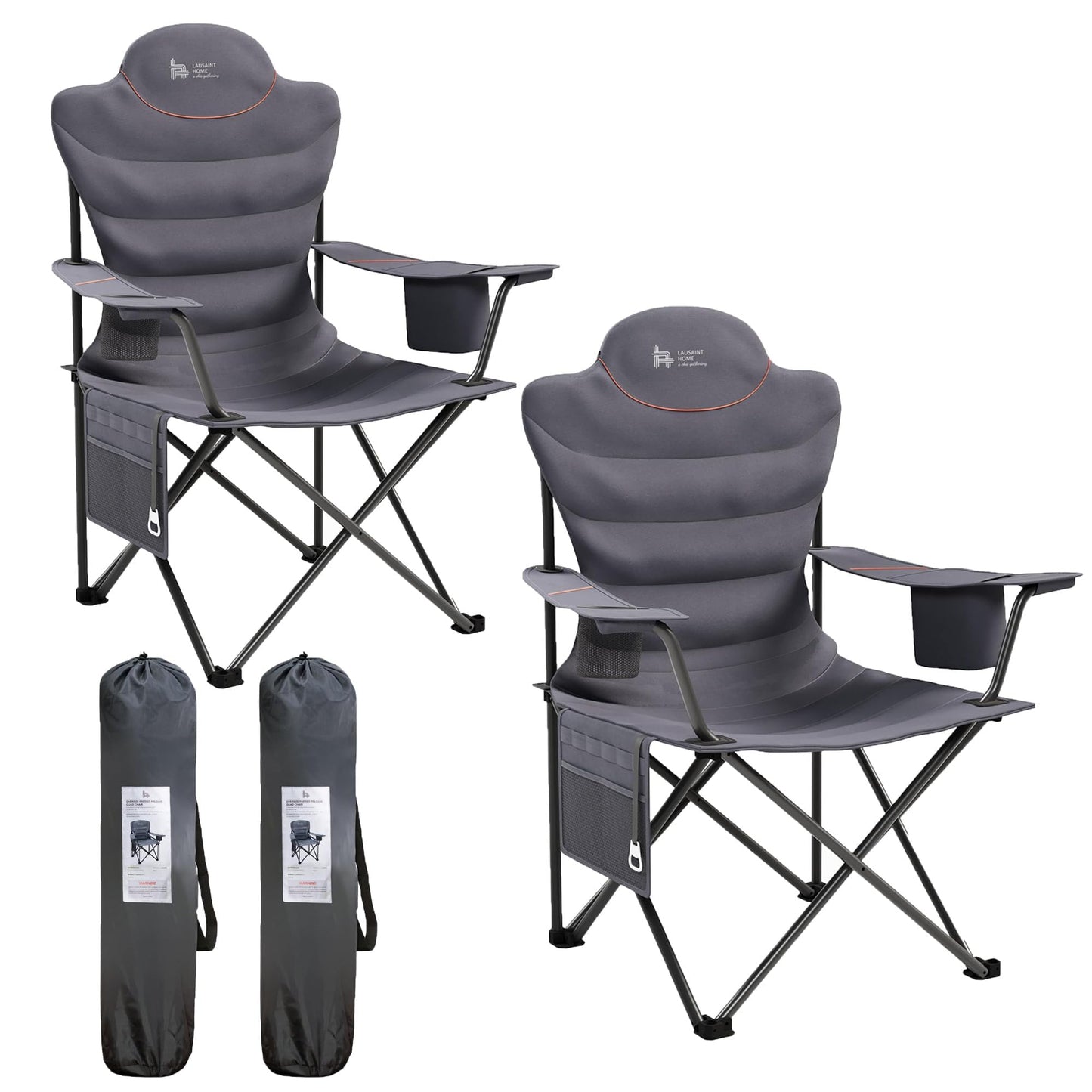 OUTSIDER Folding Camping Chair Heavy Duty Folding Chair 300lbs Oversized Outdoor Chairs with Cup Holder, Cooler Bag, Storage Pocket & Lumbar Support (Style-2, 2)