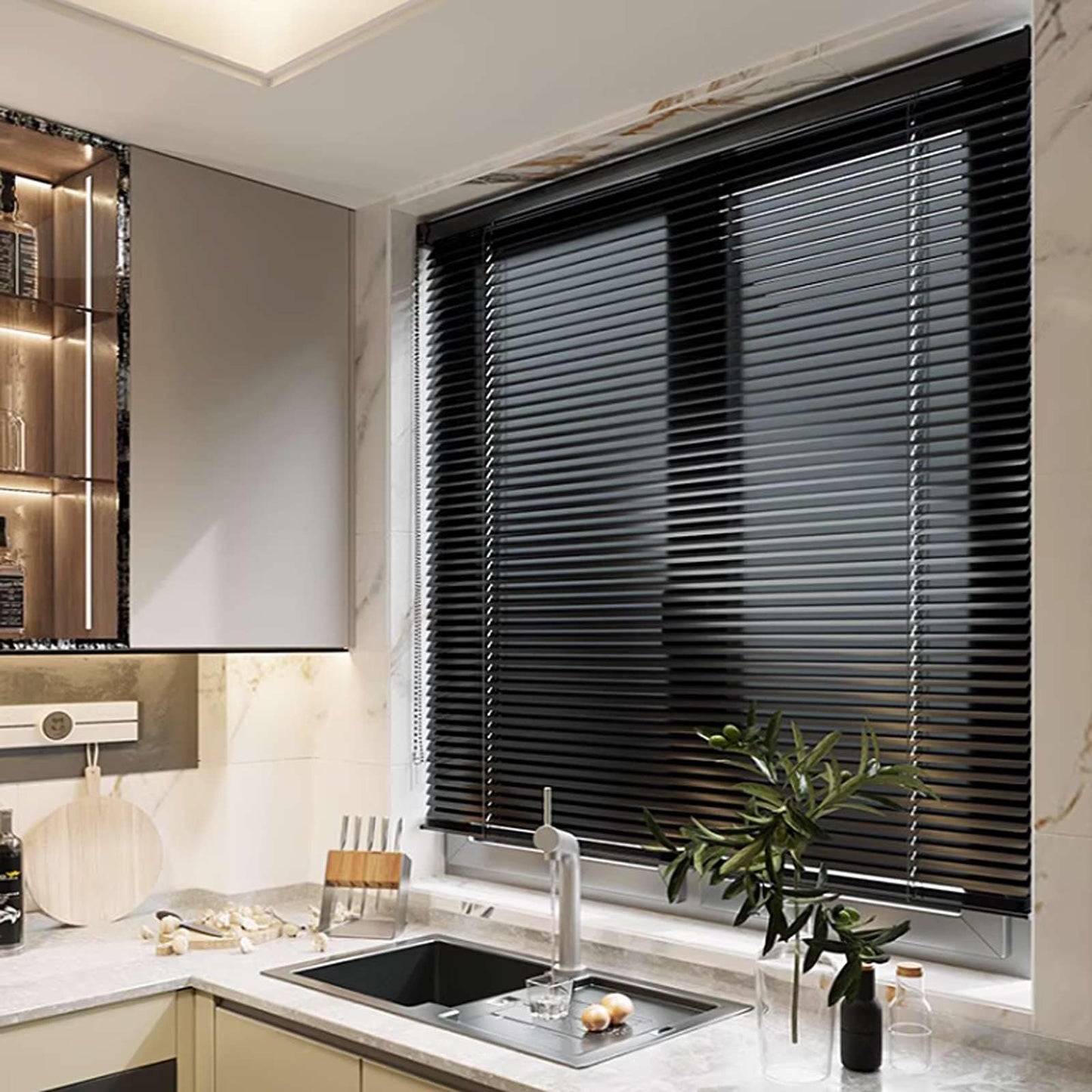 Aluminum Venetian Blinds Privacy Blinds Black Shutters Horizontal Slats Darkening Blind Thermal Shutters Home Cordless(80x160cm/31x62in)