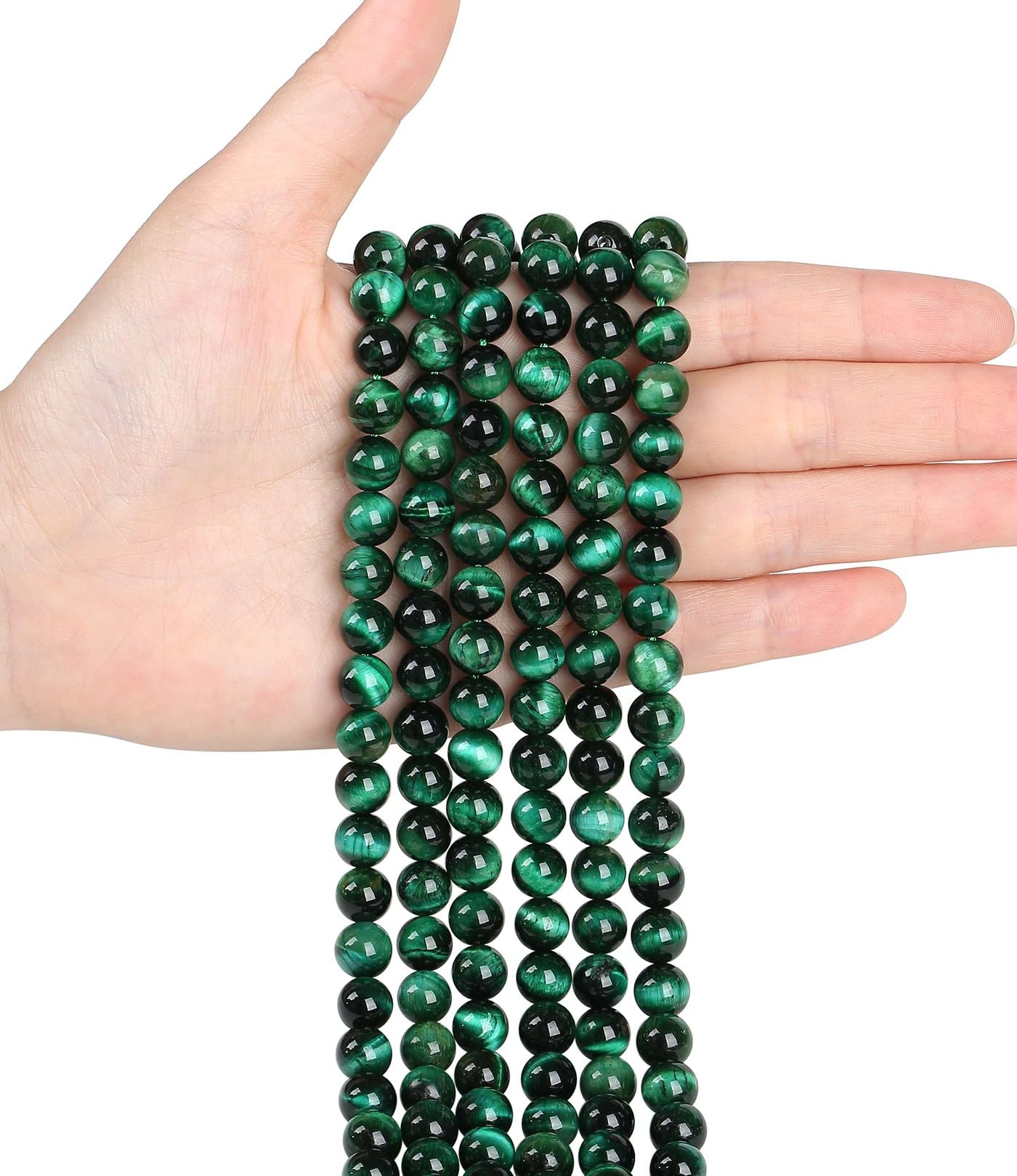 LAIDANLA Green Tiger Eye 8mm Natural Stone Beads Round Loose Gemstone Stone Beads for DIY Bracelet Necklace Earrings Jewelry Making Polishing Beading Crystal 96PCS 2 Strand 32"