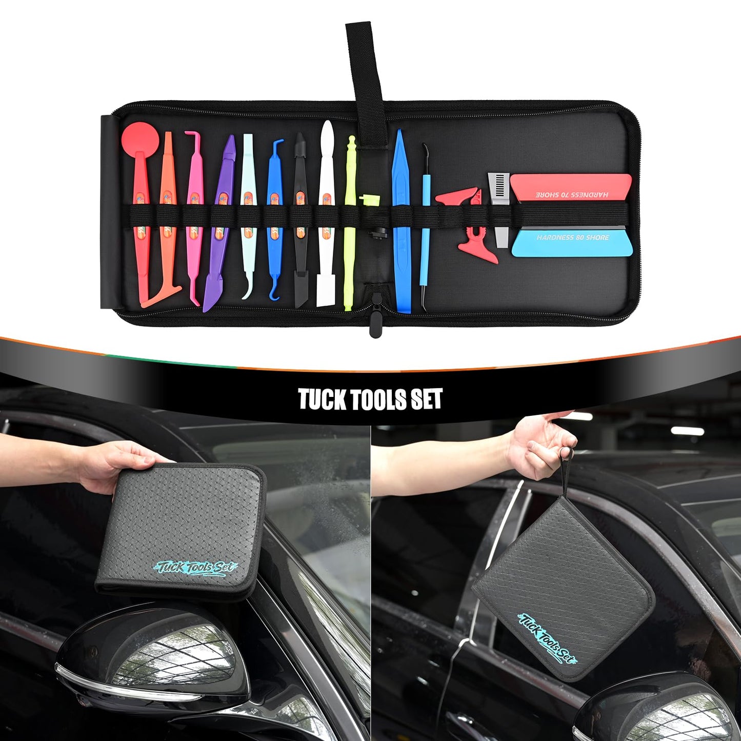 EHDIS Vinyl Tucking Tool 17 in 1 Vinyl Wrap Stick Set with Tool Pounch Car Wrapping Mini Corner Squeegee Curves Slot Vinyl Tools for Window Tinting,Vinyl Film Application,Wallpaper Installing