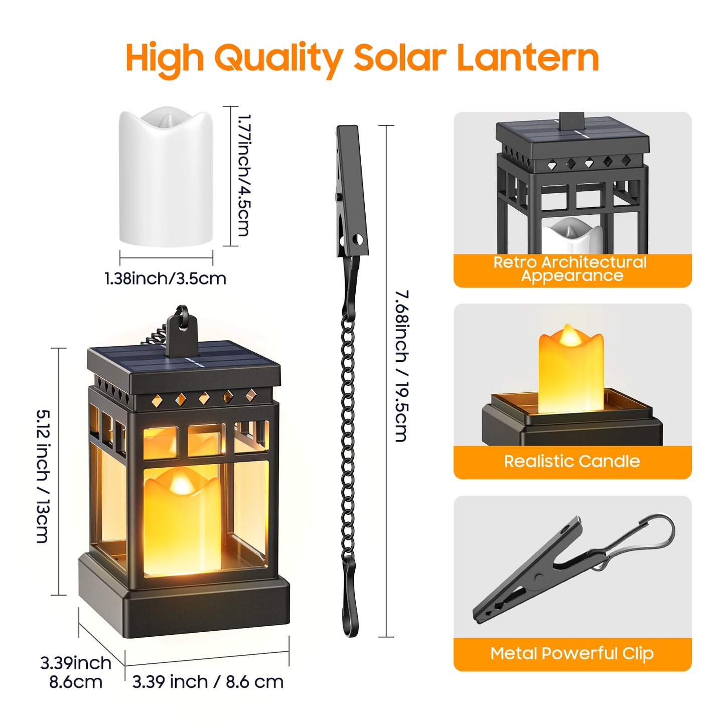 KOOPER Solar Lanterns Outdoor Waterproof, 2 Modes Hanging Solar Lantern with LED Realistic Flickering Flameless Candle, Candles Lanterns Lights Decorative for Outside Hanging Patio Yard Table Tree