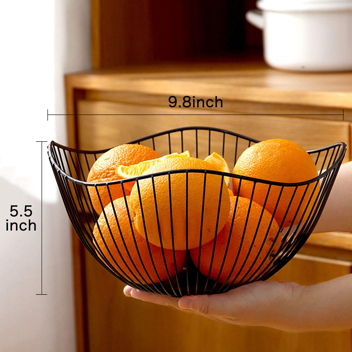 DMAR Wire Fruit Basket for Kitchen Counter with Wave Design. Black Fruit Bowl for Fruits & Veggies