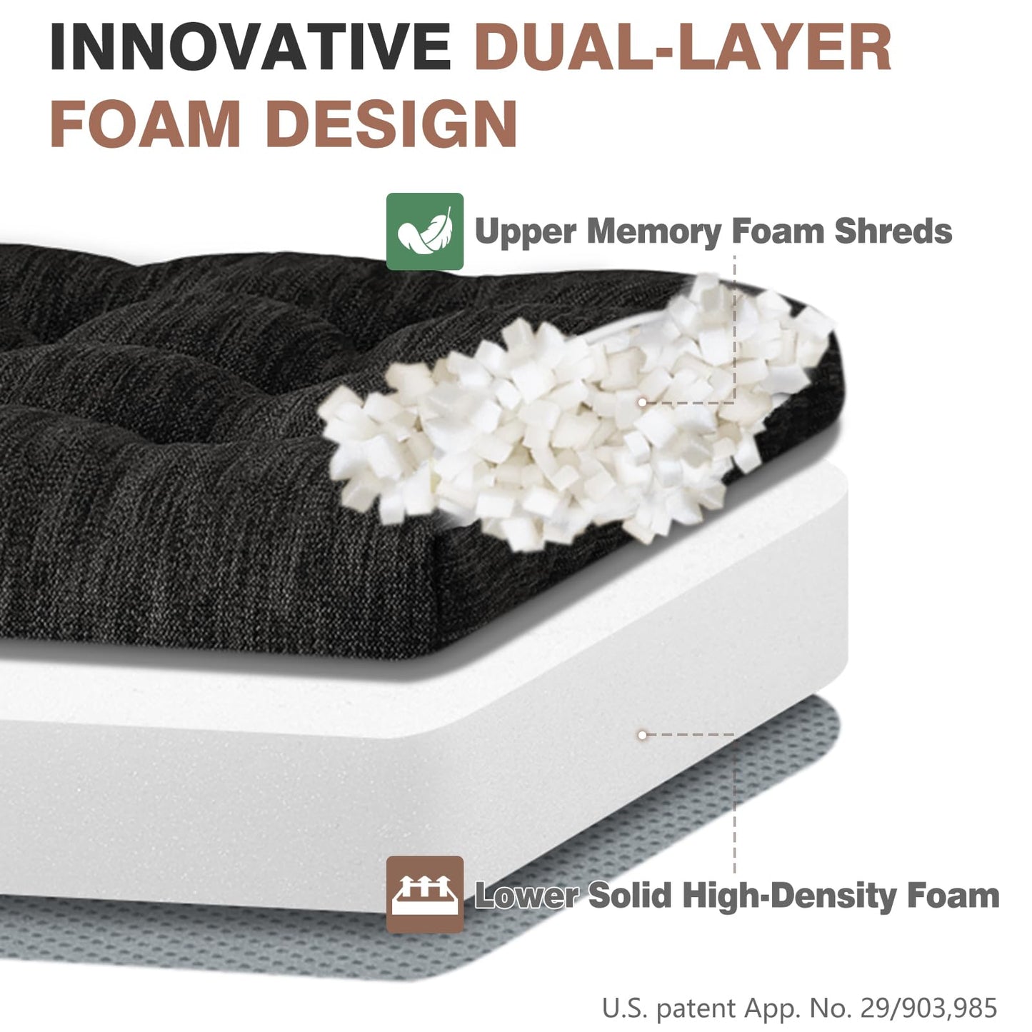 Shinnwa Memory Foam Recliner Cushion for Elderly, Patented Design Extra Large Seat Cushion, Dual-Layer Foam Chair Pad for Couch, Armchair, Wicker Chairs, Floor, 20 × 20 × 5in, Charcoal