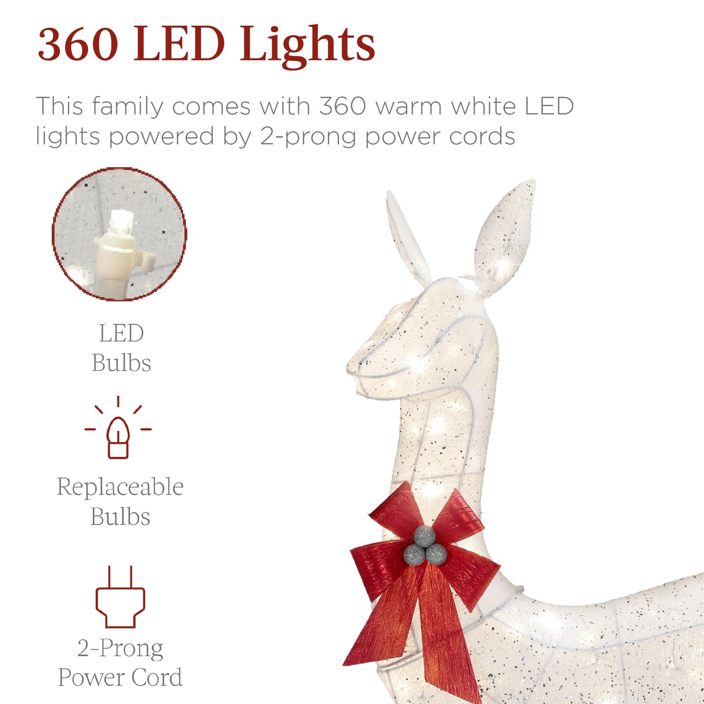 Best Choice Products 3-Piece Large Lighted Christmas Deer Family Set 5Ft Outdoor Yard Decoration with 360 LED Lights, Stakes, Zip Ties - White