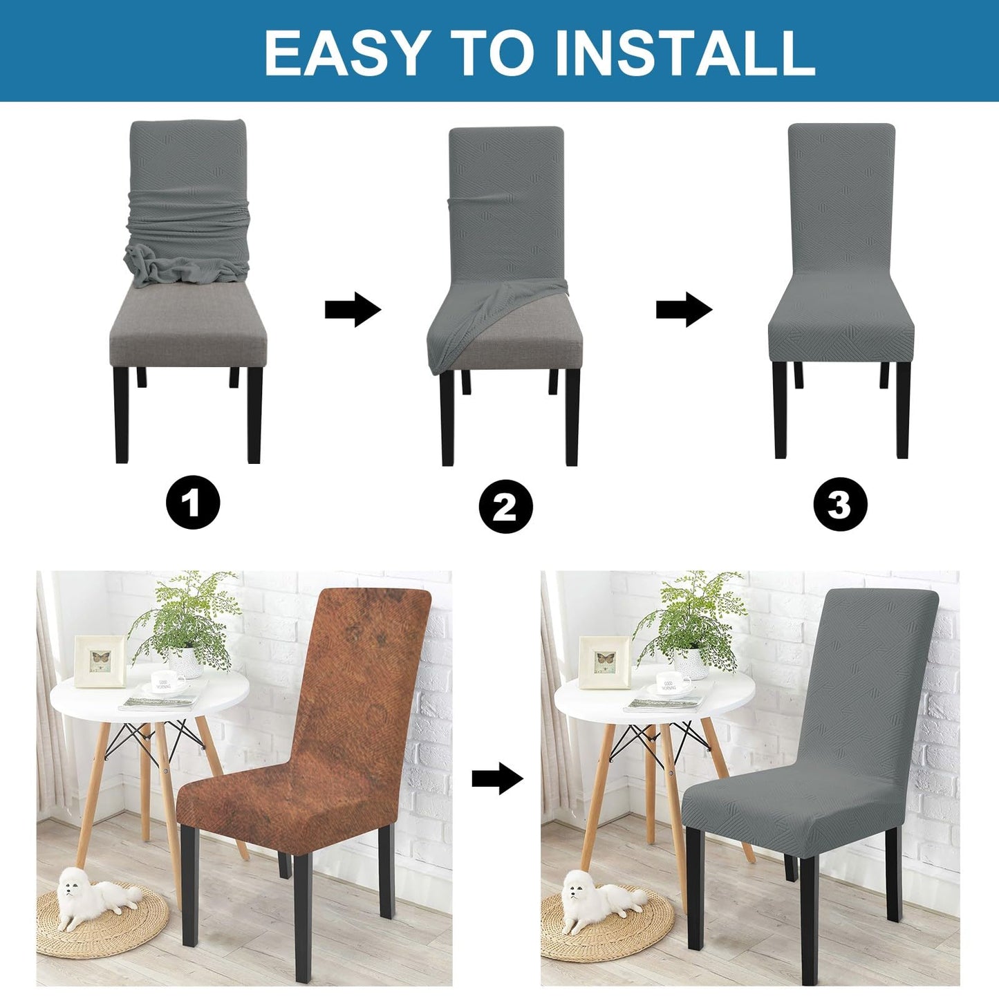 YSTELLAA Dining Chairs Cover Set of 4,Chair Covers for Dining Room Stretch Parson Chair Slipcovers Removable Washable Kitchen Chairs Seat Covers,Light Gray