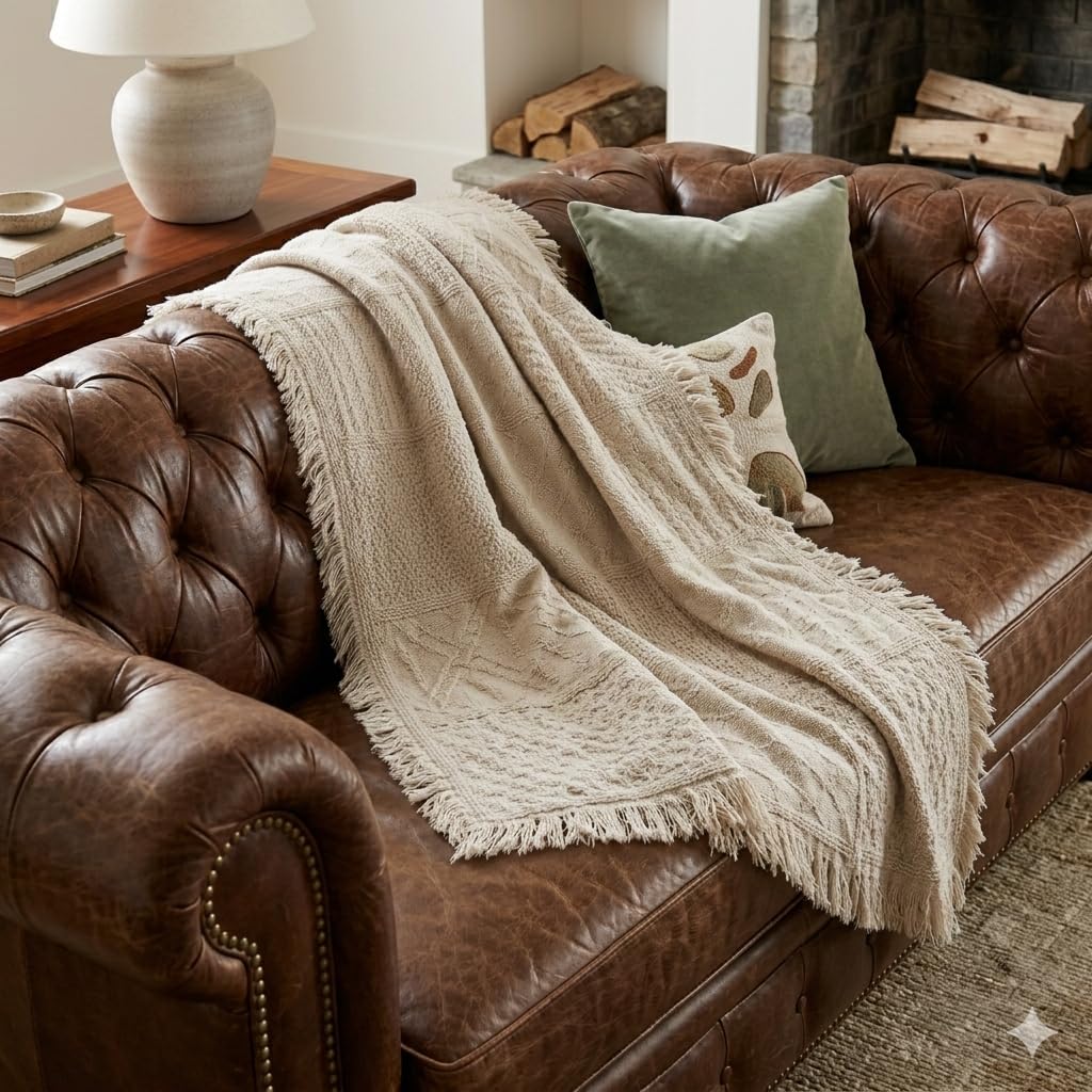 Pure Country Weavers Irish Fisherman Natural Waffle Weave Blanket - Gift Tapestry Throw Woven from Cotton - Made in The USA (69x48)