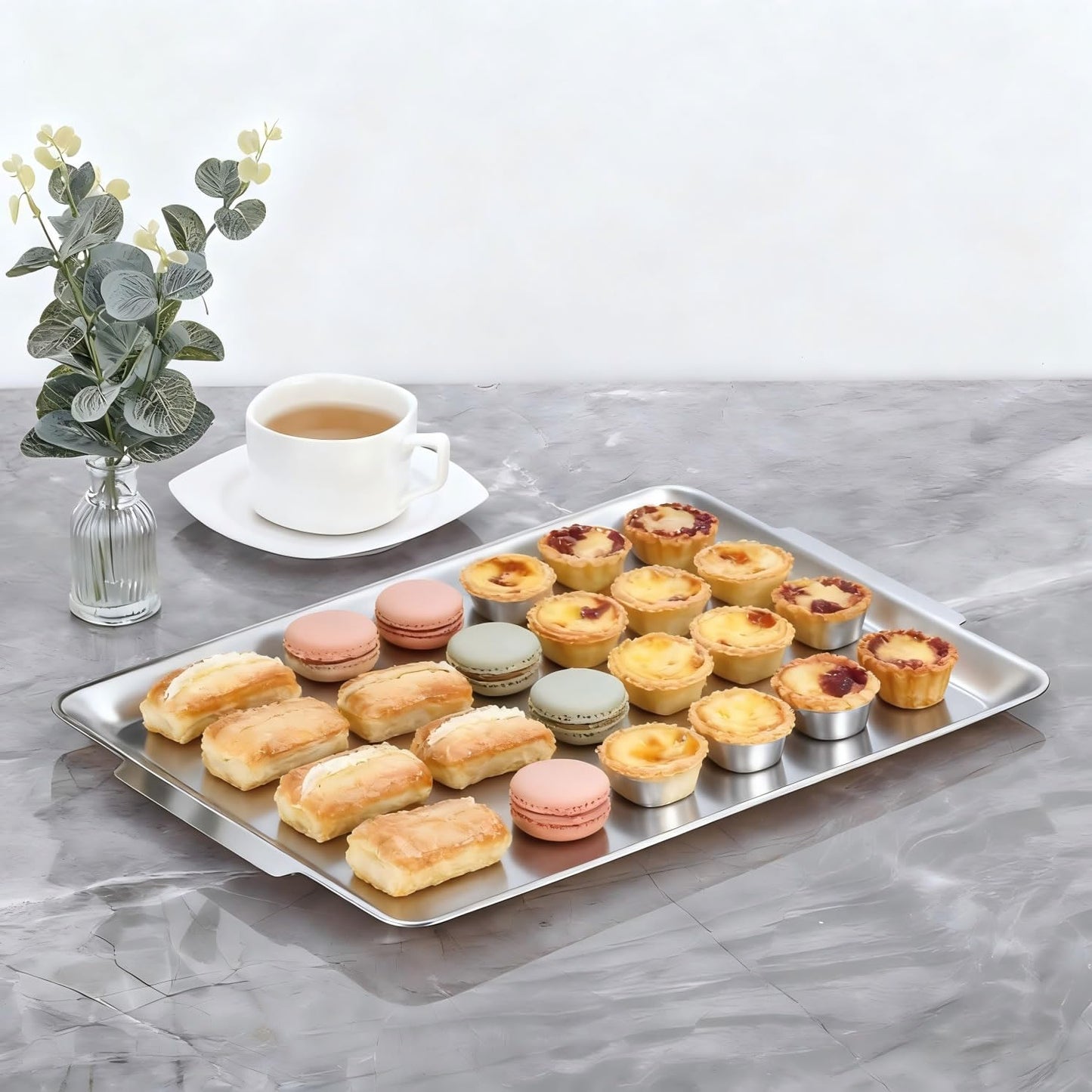 16.3" x 11" Large Serving Platters, Stainless Steel Heavy-Duty Large Serving Trays, Silver Rectangular Plates for Food, Fruit, Party, Wedding, Christmas, Chip and Scratch Resistant