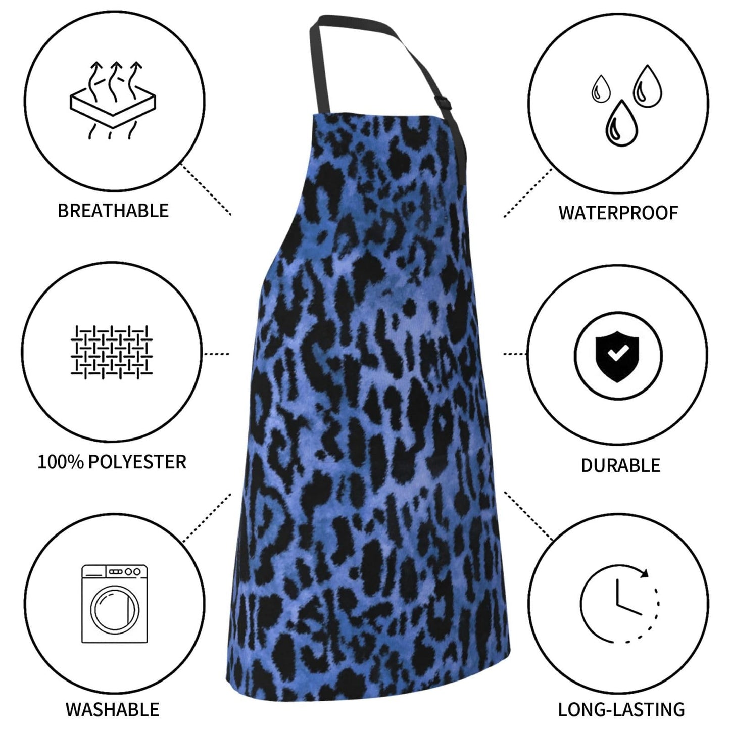 Perinsto Blue Leopard Animal Skin Waterproof Apron With 2 Pockets Cheetah Kitchen Chef Aprons Bibs For Cooking Baking Painting Gardening Grooming