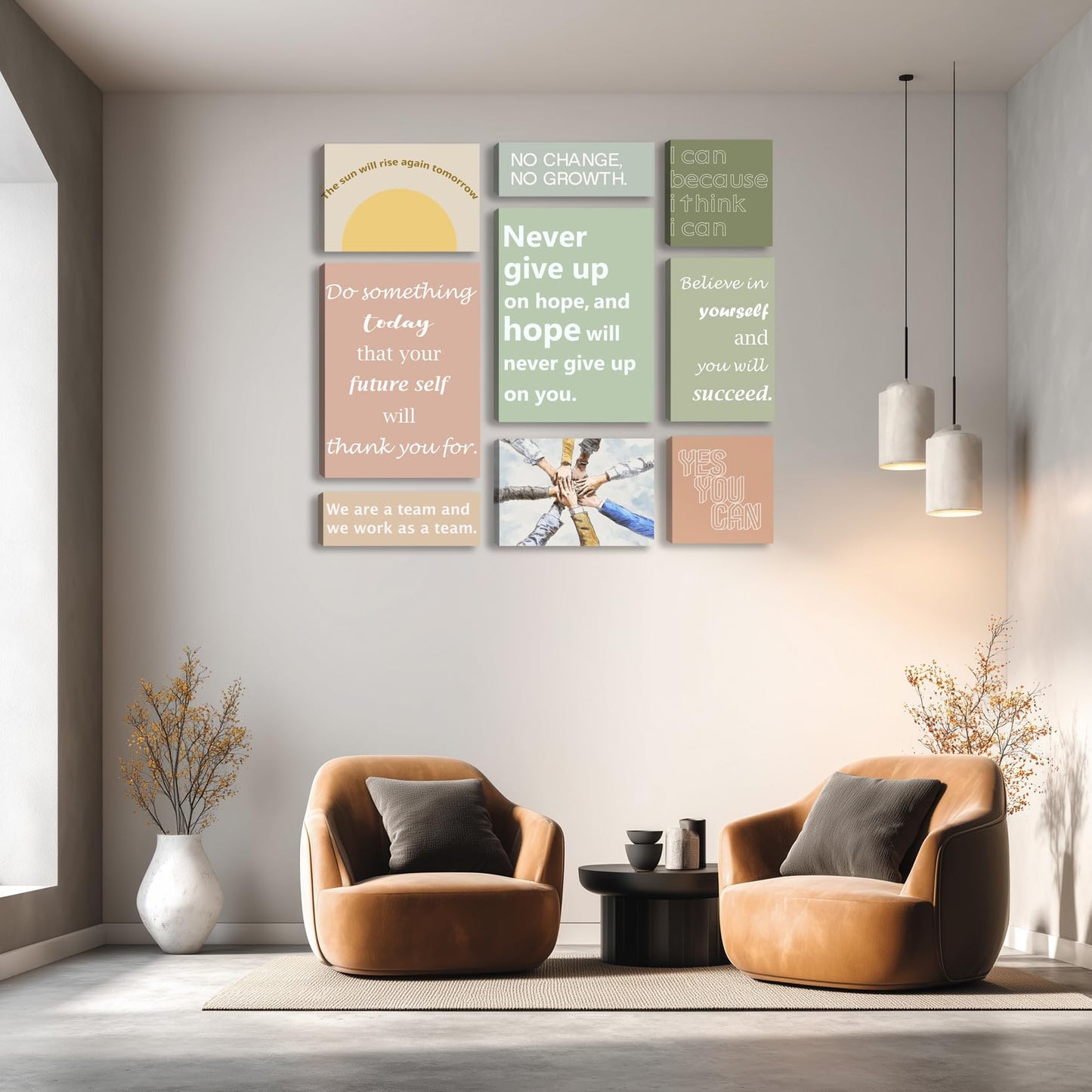 Motivational Wall Decor for Living Room Inspirational Wall Art Motivational Quotes Posters Positive Affirmation Office Wall Decor Set of 9 Canvas Prints Framed Artwork