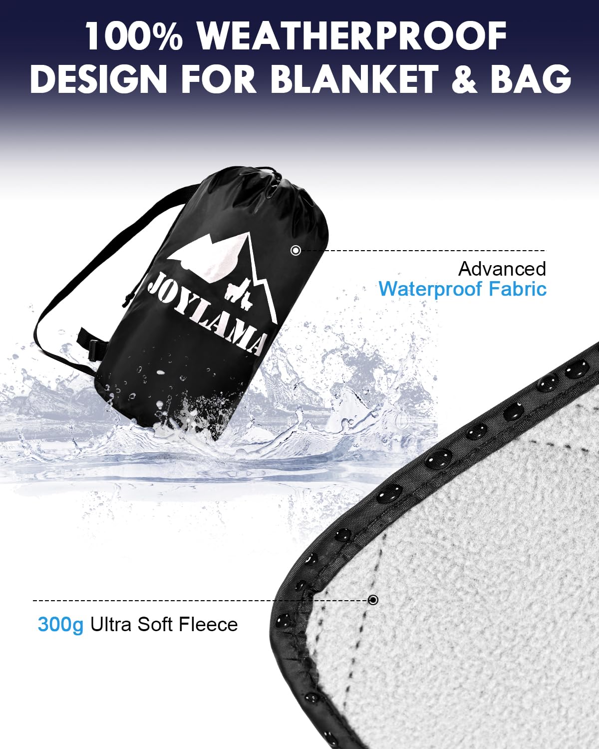 JOYLAMA Outdoor Camping Blanket, Fleece Waterproof Stadium Blanket with Portable Bag, Lightweight for Cold Weather, Sports, Pet, Beach, Picnic, Stadium, Travel, Car, 79 * 54inch