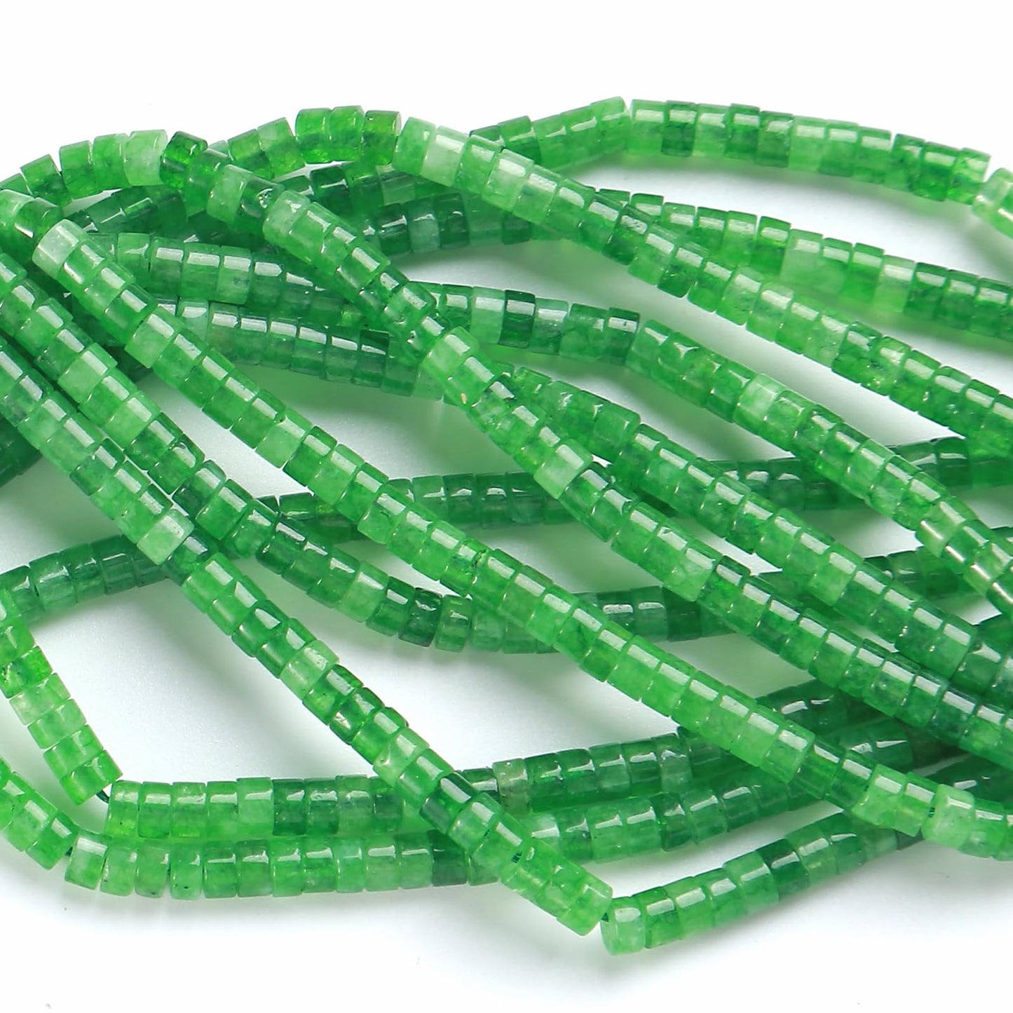 ZXYMLZI 150pcs 2x4mm Natural Green Peridot Jades Tube Shape Beads Loose Flat Round Cylinder Flat Spacer Green Stone Beads for Bracelet Earrings Jewelry Making
