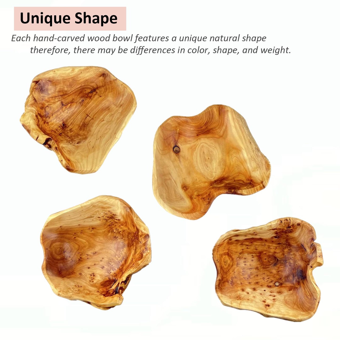 MIATTCLD Wooden Bowl Decorative Natural Wood Fruit Bowl, Irregular Creative Wood Bowls, Rustic Hand Carved Candy Snack Keys Serving Bowls for Home Decor (6"-8" Diameter)