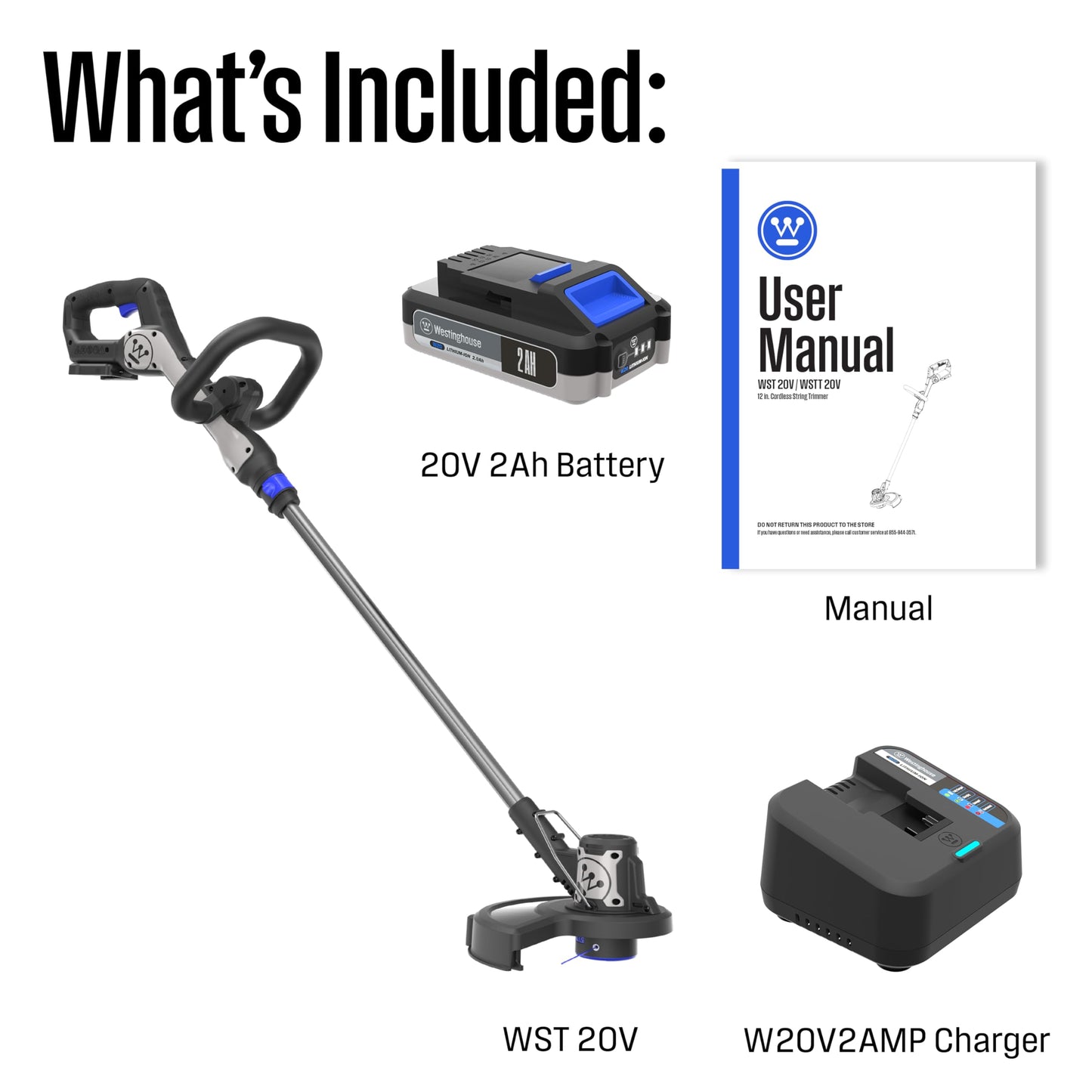 Westinghouse 20V 2-in-1 Cordless String Trimmer and Edger, 12 Inch Cutting Path with 2.0Ah Battery and Charger