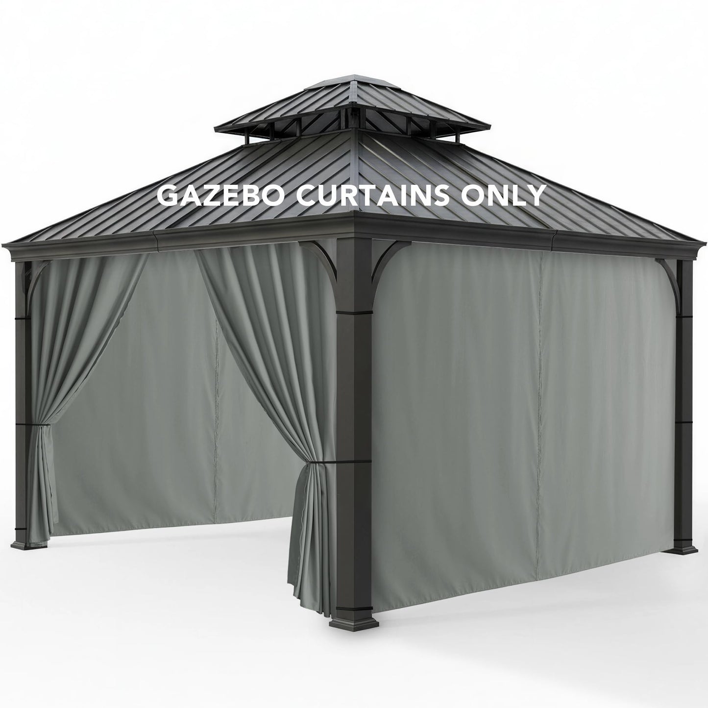 RichSets Gazebo Curtains Outdoor Waterproof - 10'Wx10'Lx7'H Weatherproof Patio Pergola Outside Curtains, Gazebo Universal Replacement Privacy Curtains, 4 Panels Sidewall Drapes with Zipper, Grey