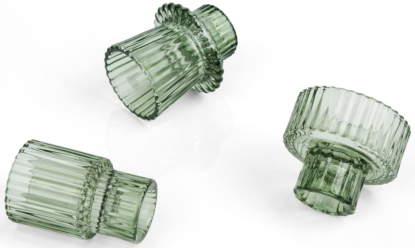 Vixdonos Taper Glass Candlestick Holders Tealight Candle Holders for Table Centerpieces, Wedding Decor and Dinner Party (3 Pcs, Green)
