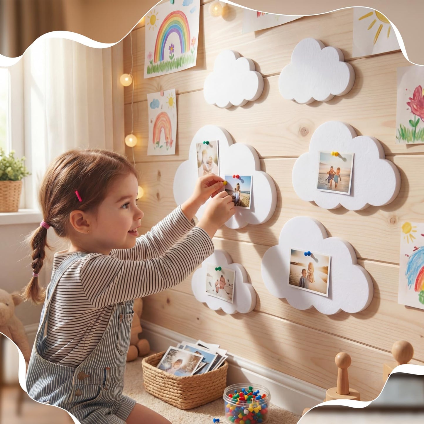 YooNotee 12 Pcs Cloud Felt Wall Decor Self-Adhesive Felt Bulletin Board 10" 9" 7" for Nursery Boho Aesthetic Room Decor Pin Board Wall Hanging for Bedroom Dorm Classroom Playroom