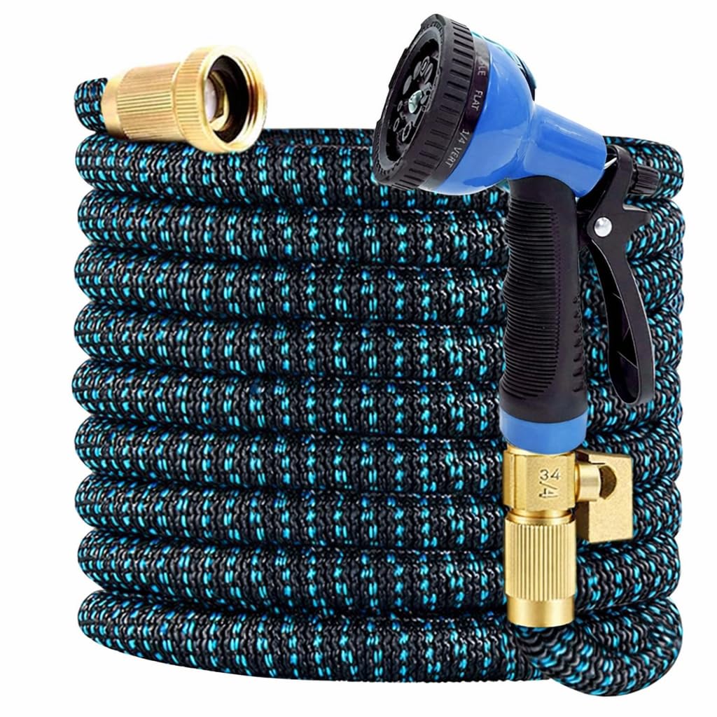J&B XpandaHose 100ft Expandable Garden Hose – Ultra-Strong 3750D, 4-Layer Latex Core, Brass 3/4" Connectors, 10-Pattern Nozzle & Storage Bag – Lightweight, Kink-Reducing, Leak-Resistant