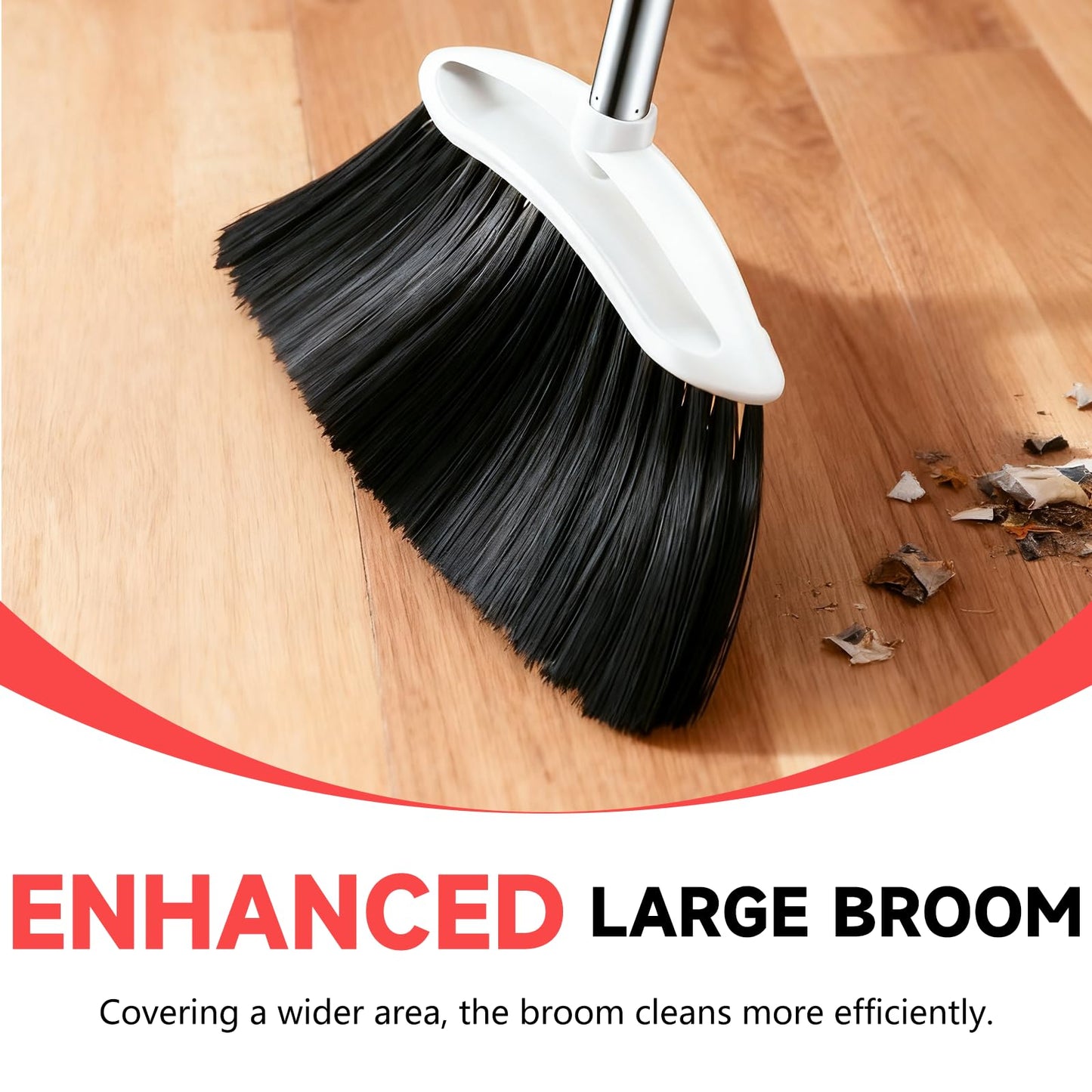 EZKEY Heavy Duty Broom, 54-inch Adjustable Long Handle Angle Brooms Large Brooms for Sweeping Indoor and Outdoor Commercial Broom for Home Kitchen Patio Garage Porch Courtyard Classroom, White
