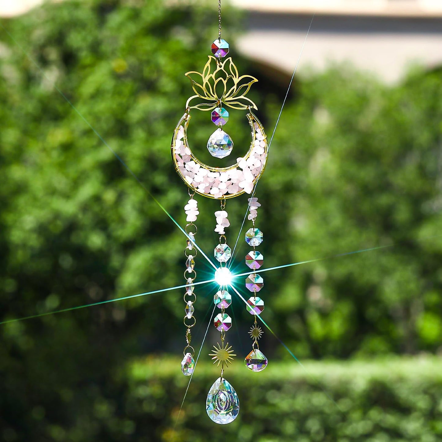 Glistify Upgraded Quartz Crystal Suncatcher with Stainless Chain for Window,Rust Resistant Easy to Hang Sun Catcher for Indoor Outdoor,No Assembly Sparkly Light Catcher