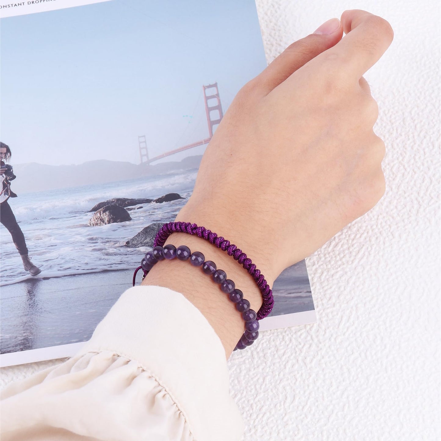 CARITATE Purple Amethyst Bracelet for Women 6mm - Beaded Bracelets for Women Amethyst Bracelet for Women Jewelry Adjustable - Anniversary Valentines Mothers Birthday Gifts for Her Girlfriend Wife