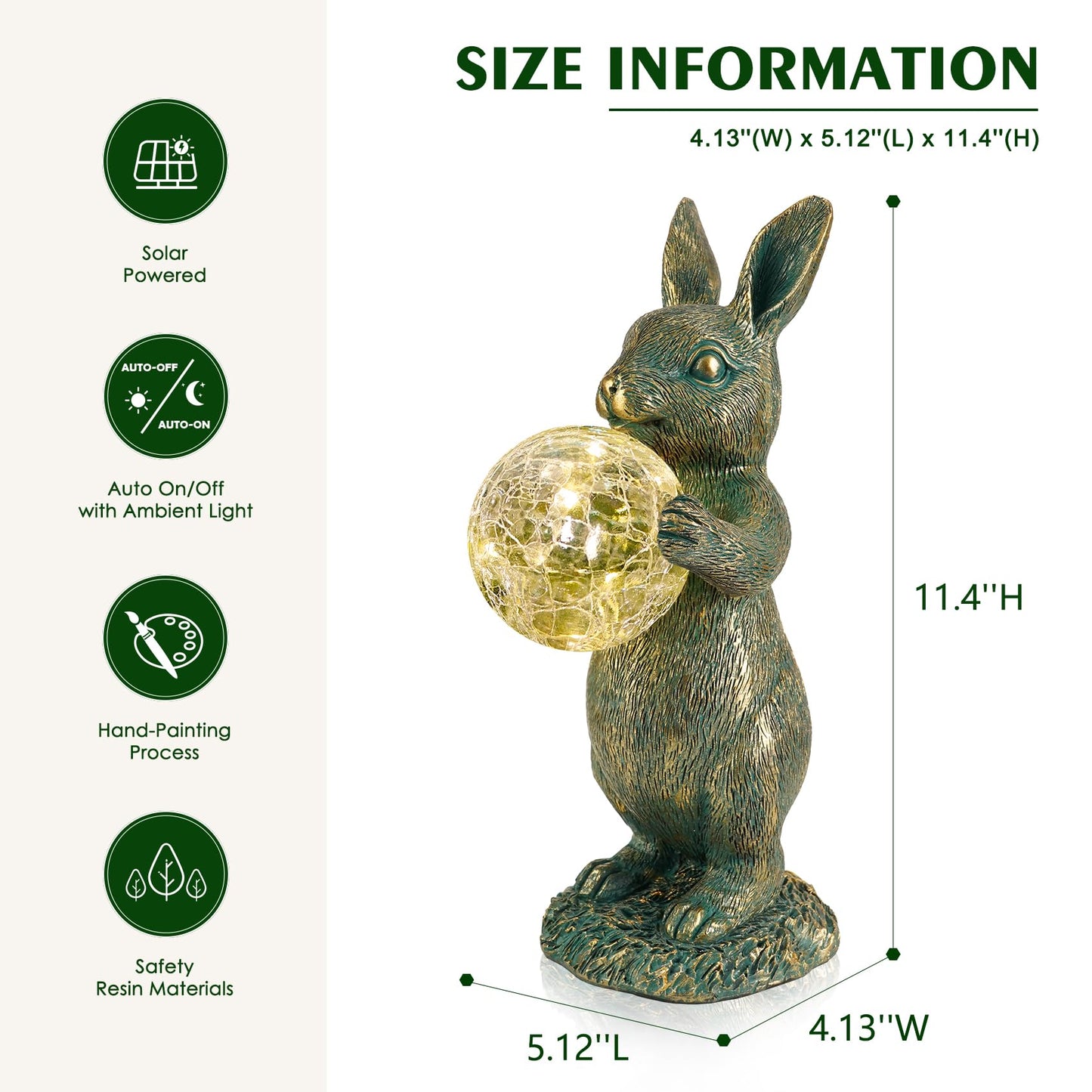 zuzuzen Solar Rabbit Statue with LED Lights, Outdoor Garden Decor, Bunny Figurine for Patio Yard, Lawn Ornament, Easter & Housewarming Gift