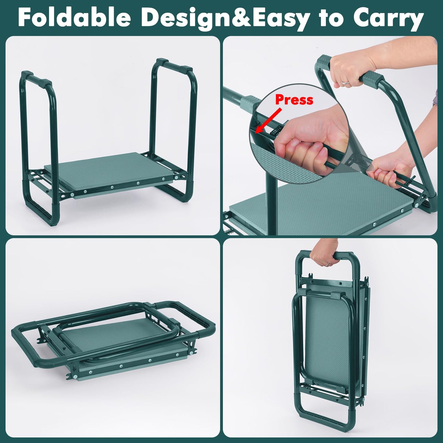 FEED GARDEN Garden Kneeler and Seat, Upgraded Foldable Gardening Stool with 10.23" Wide Kneeling Pad, Heavy Duty Gardening Bench Chair with 2 Tool Pouches, Gardening Gifts for Seniors Mom Women Men
