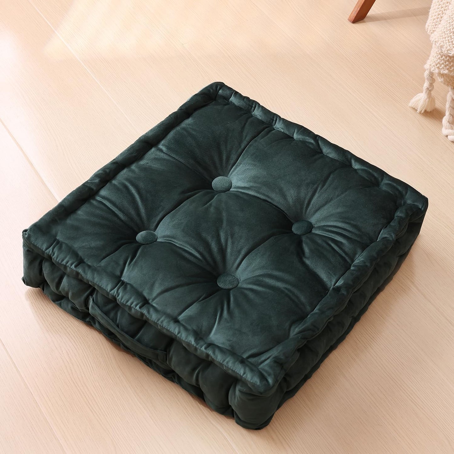 RuzRhyth Square Floor Pillows, Large Floor Cushion for Adults Kids, Meditation Floor Pillow Seating Cushion with Shredded Memory Foam and Silk Wadding, 20"x20"x5" Dark Green