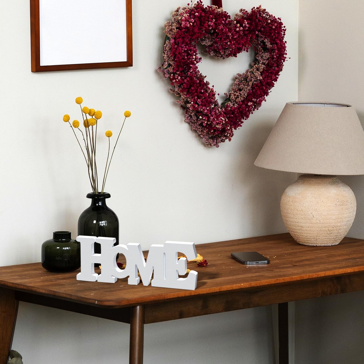 Wooden Blocks Wall and Table Top Decor: Freestanding Letter HOME Sign for Living Room, Entryway or Party Decor (White)